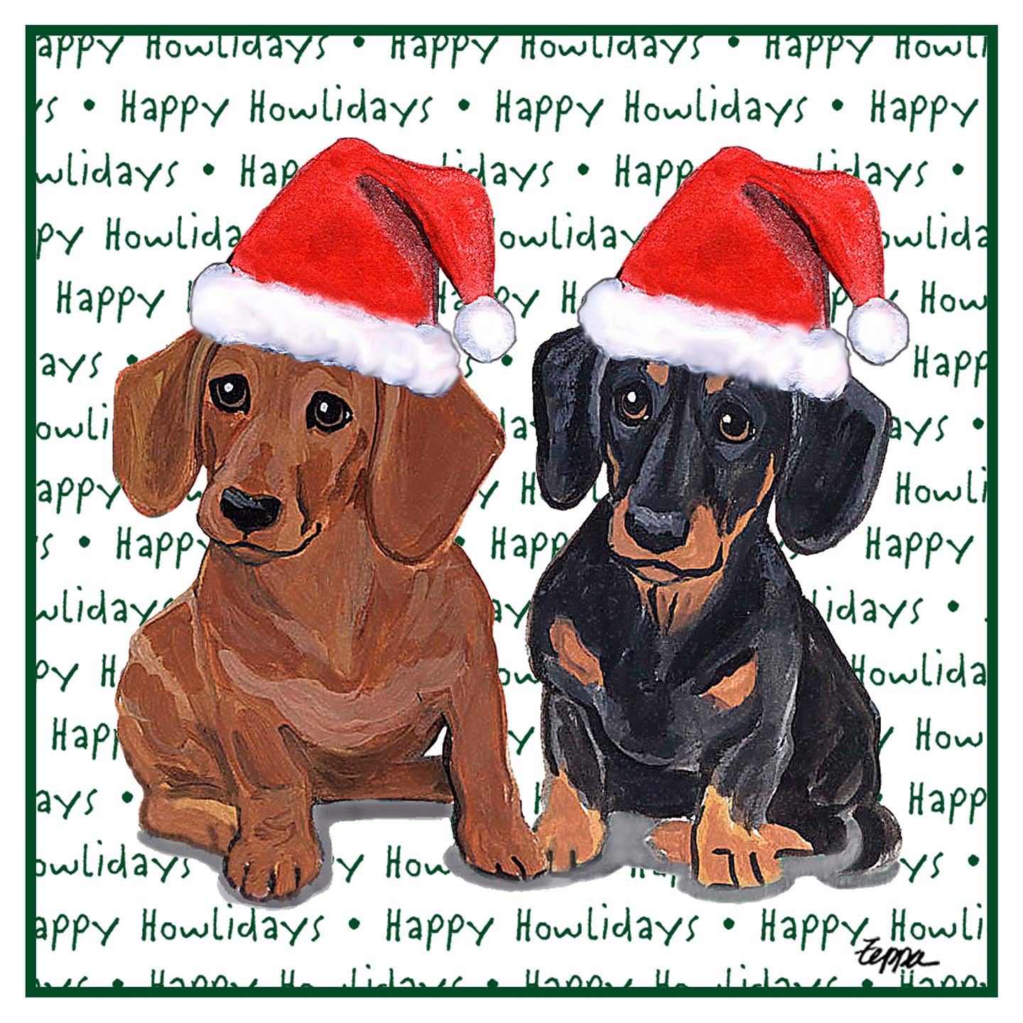Dachshund (Pair) Happy Howlidays Text - Women's V-Neck T-Shirt