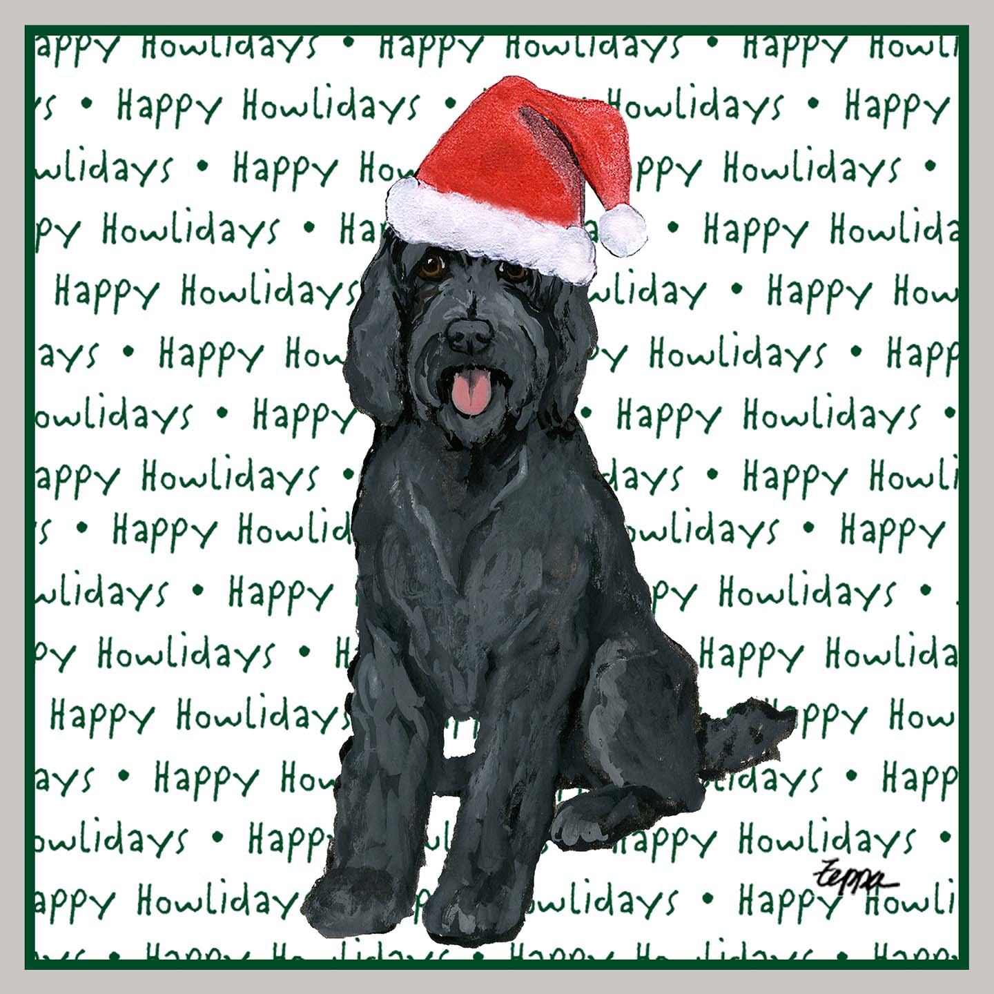 Black Labradoodle Happy Howlidays Text - Women's V-Neck Long Sleeve T-Shirt