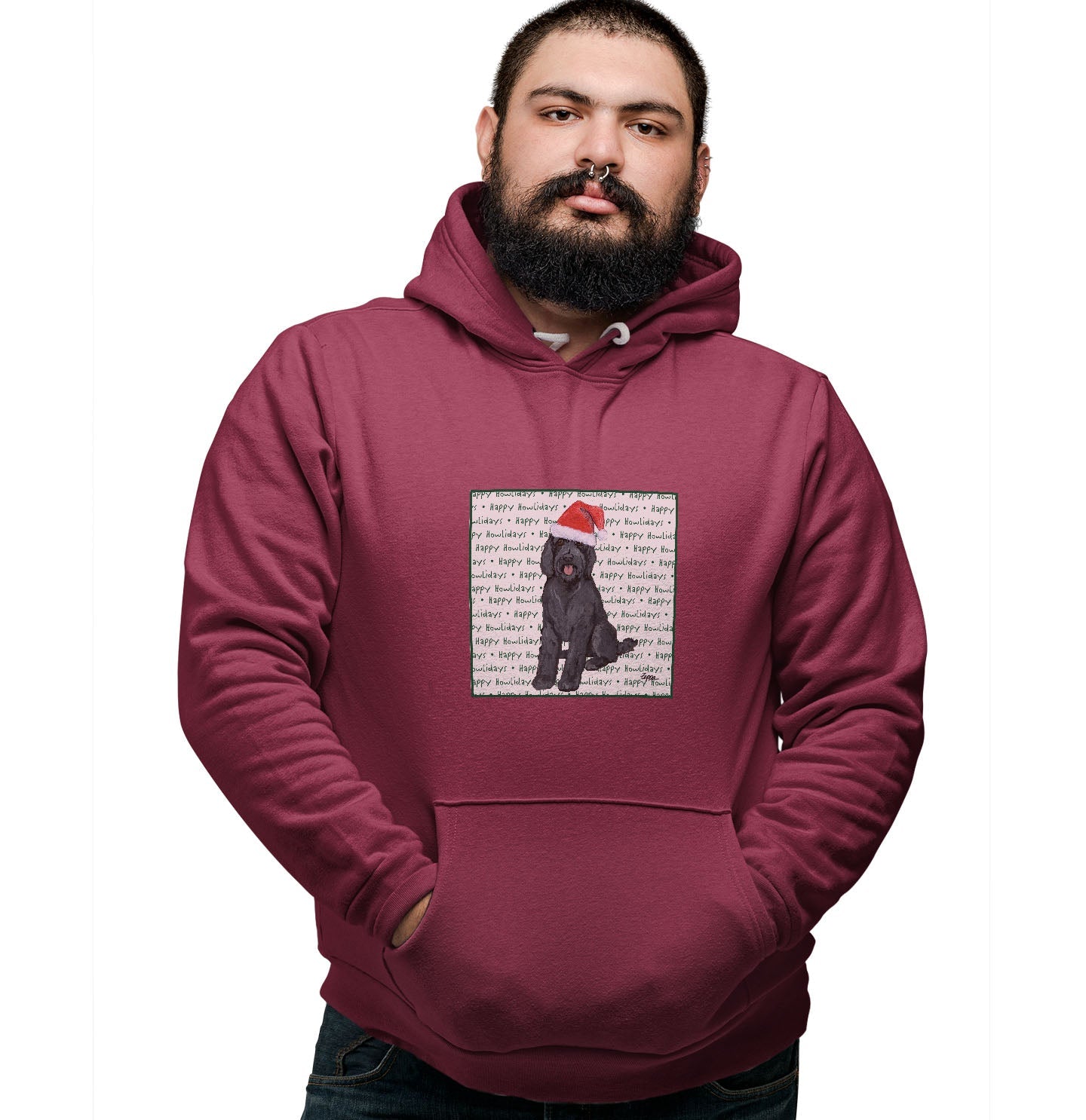 Black Labradoodle Happy Howlidays Text - Adult Unisex Hoodie Sweatshirt