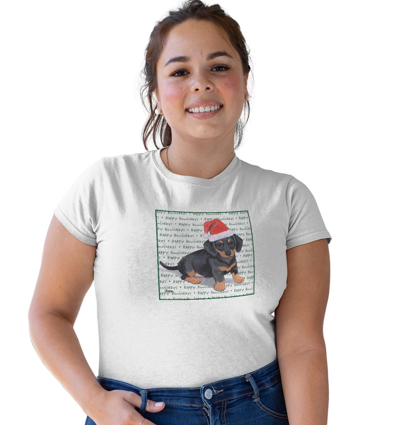 Dachshund Puppy Happy Howlidays Text - Women's Tri-Blend T-Shirt