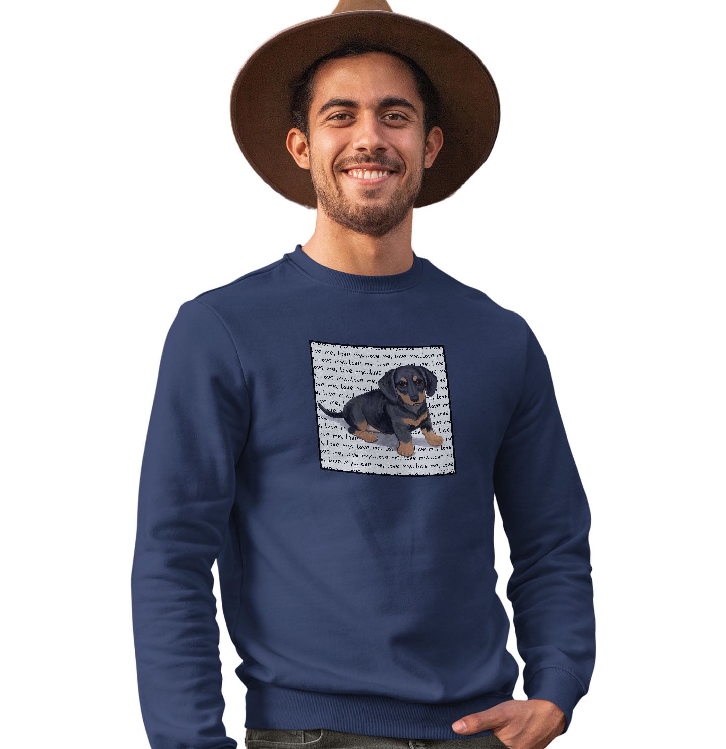 Dachshund Puppy Love Text - Adult Unisex Crewneck Sweatshirt