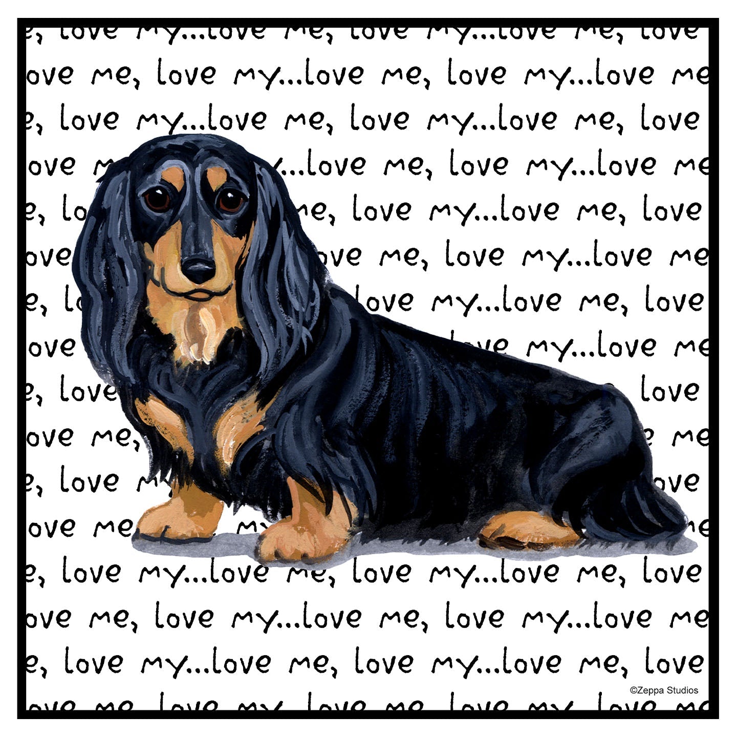Black Long Haired Dachshund Love Text - Women's V-Neck T-Shirt