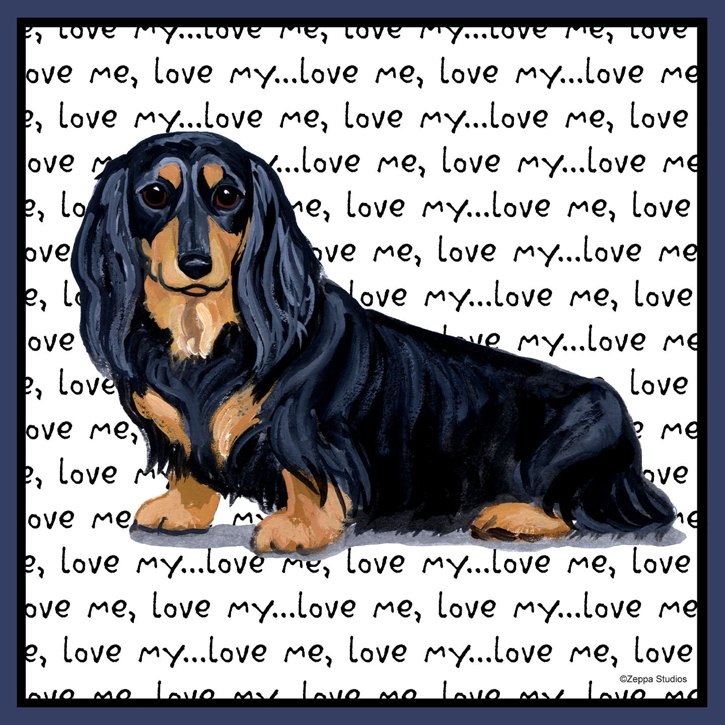 Black Long Haired Dachshund Love Text - Adult Unisex Crewneck Sweatshirt