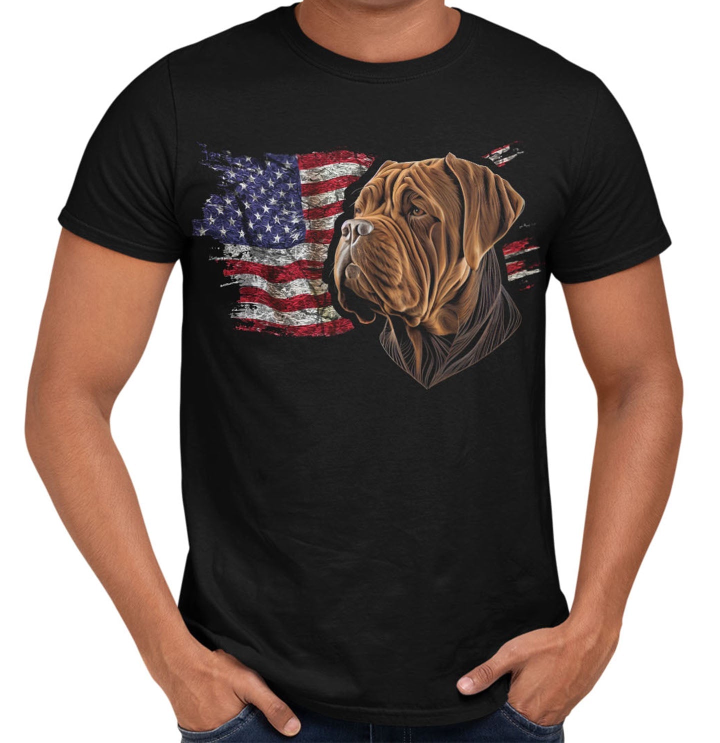 Patriotic Dogue de Bordeaux American Flag - Adult Unisex T-Shirt