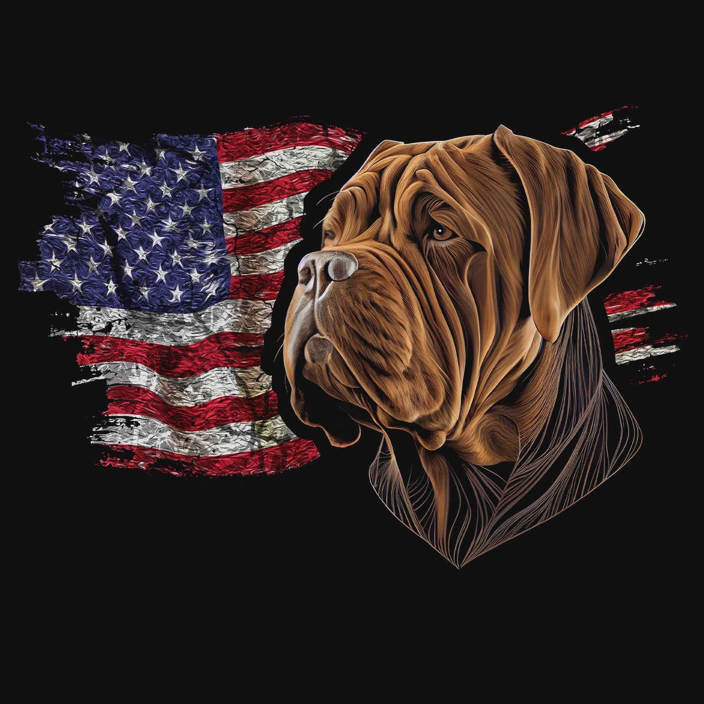 Patriotic Dogue de Bordeaux American Flag - Adult Unisex T-Shirt
