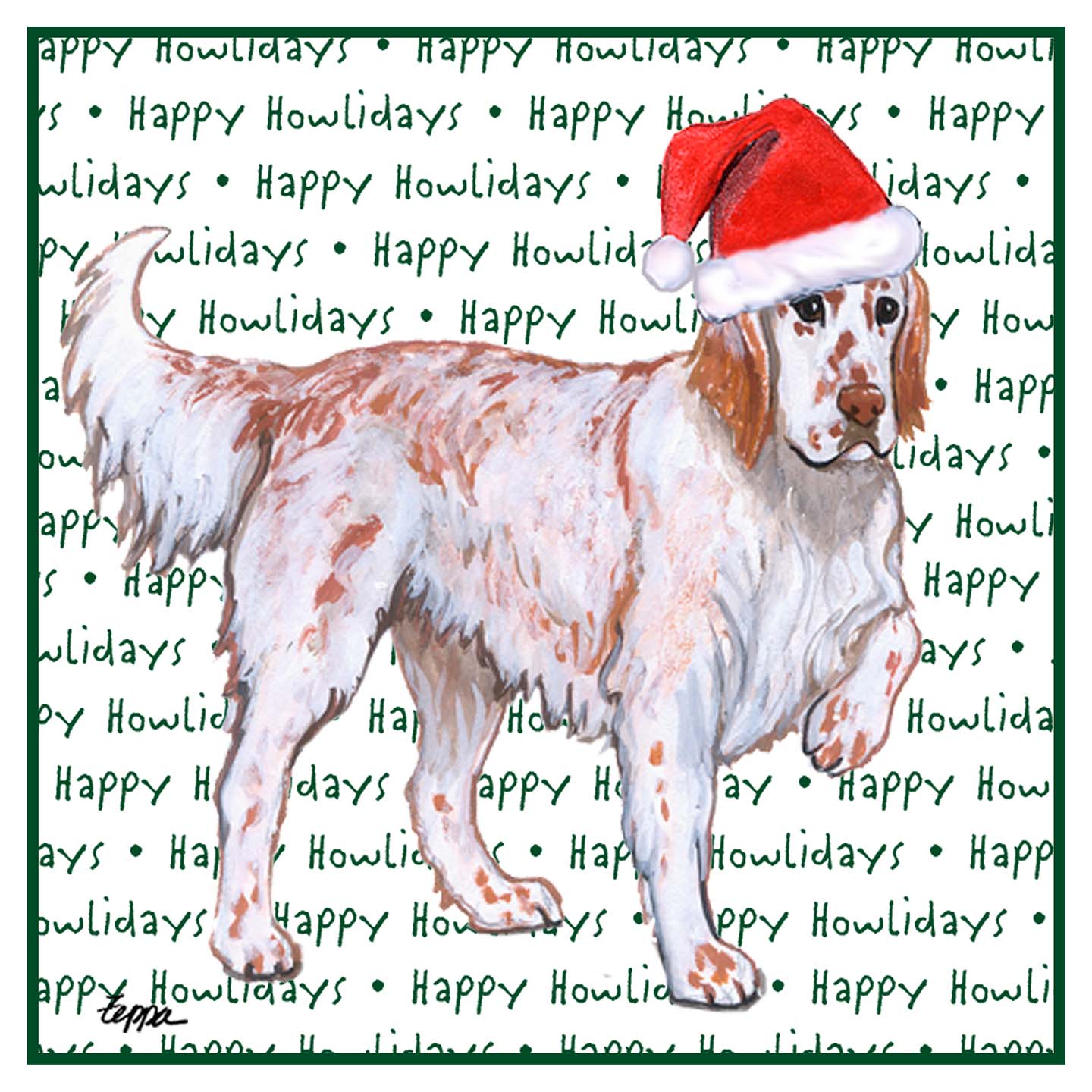 English Setter Happy Howlidays Text - Adult Unisex Hoodie Sweatshirt