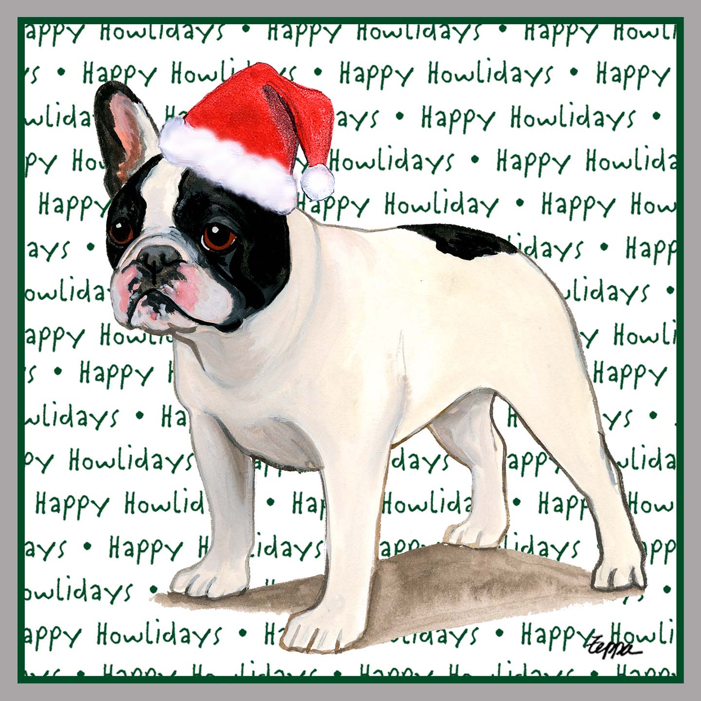 French Bulldog (Black & White) Happy Howlidays Text - Kids' Unisex Hoodie Sweatshirt