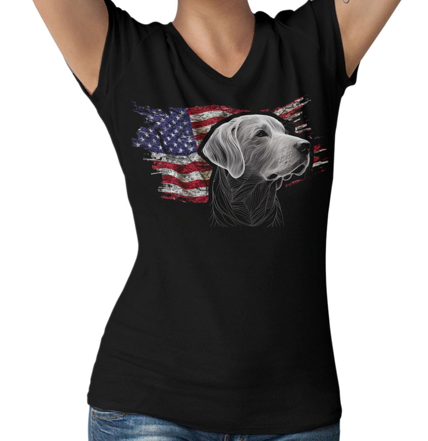 Patriotic Flat-Coated Retriever American Flag - Women's V-Neck T-Shirt