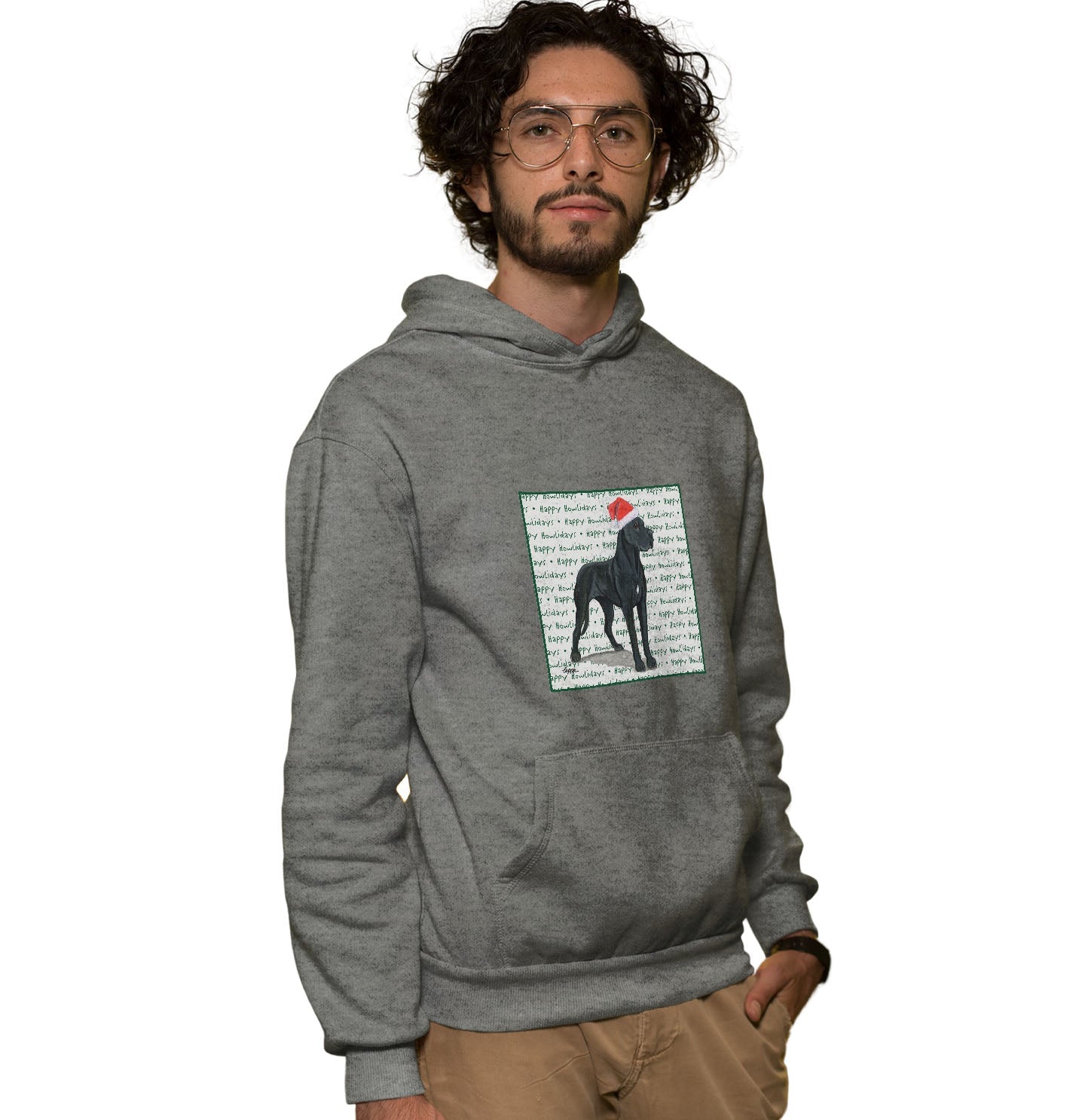 Great Dane Happy Howlidays Text - Adult Unisex Hoodie Sweatshirt