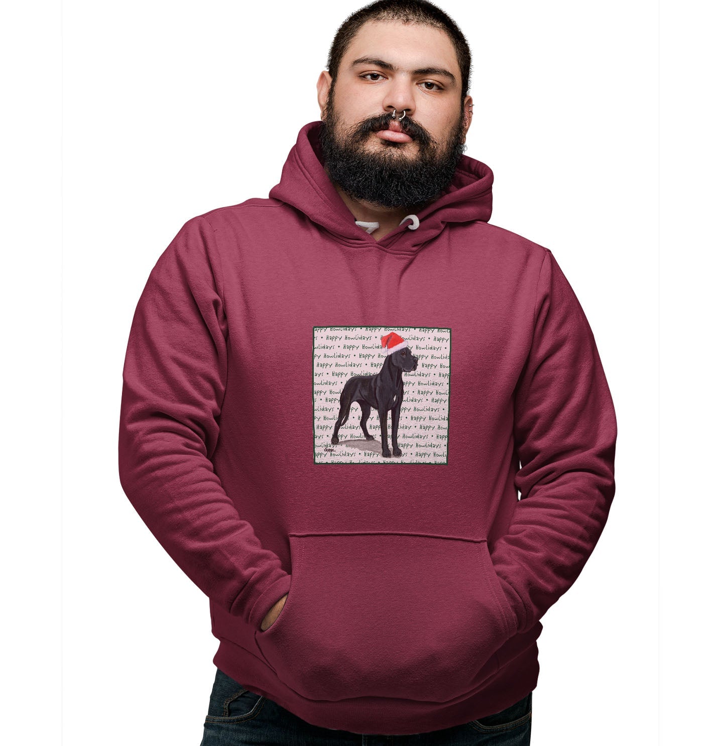 Great Dane Happy Howlidays Text - Adult Unisex Hoodie Sweatshirt
