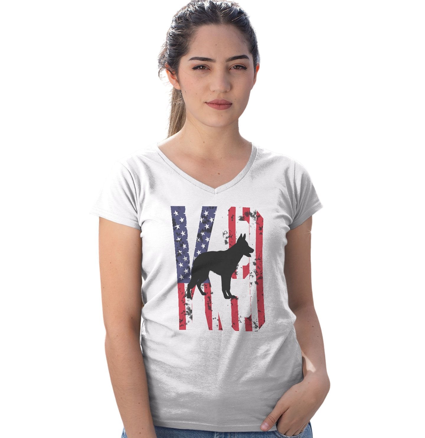K9 German Shepherd Silhouette - Women's V-Neck T-Shirt