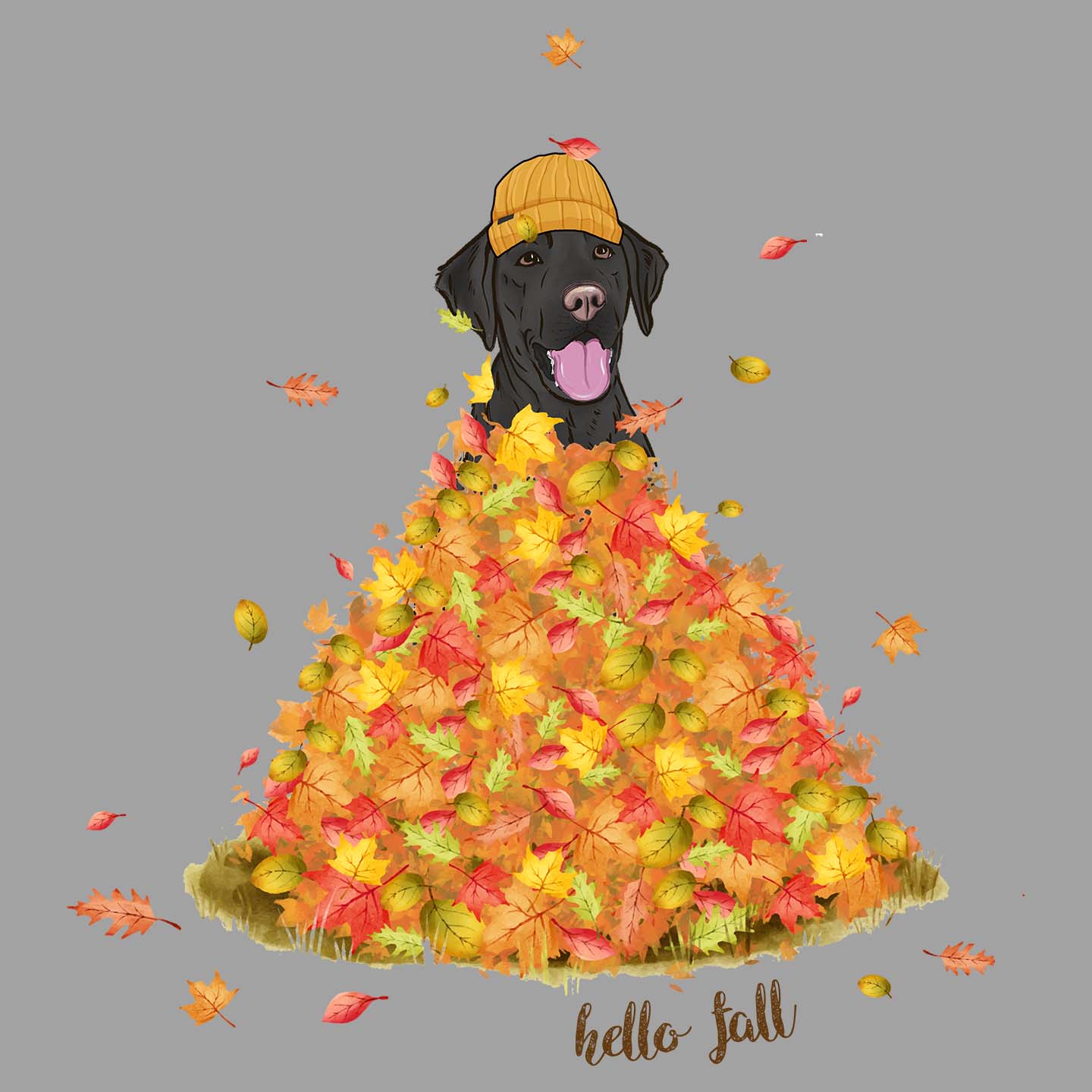 Leaf Pile and Black Lab - Women's V-Neck Long Sleeve T-Shirt