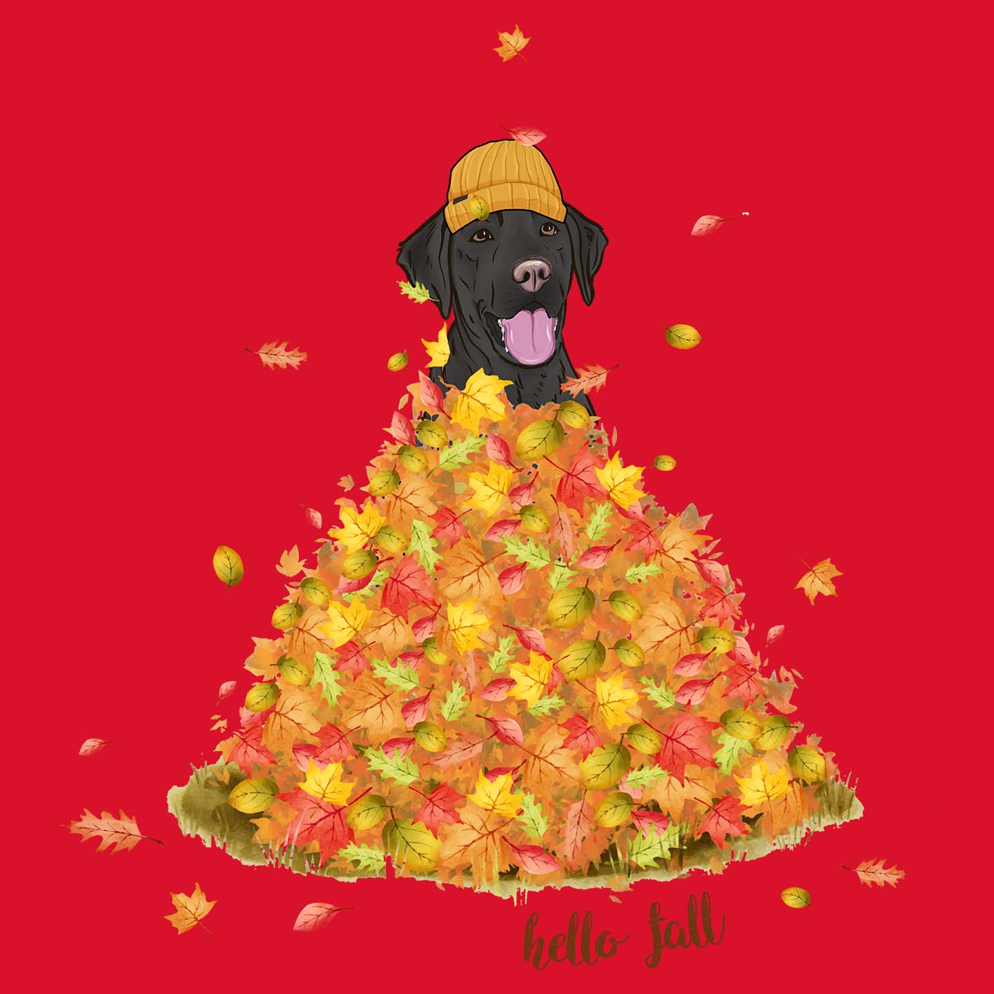 Leaf Pile and Black Lab - Women's V-Neck T-Shirt