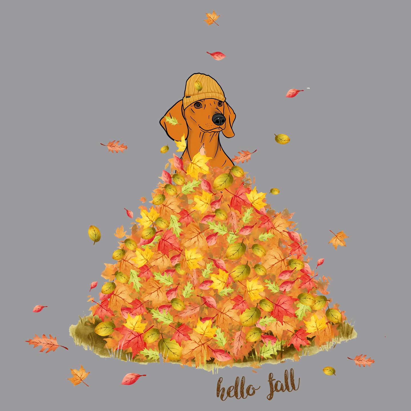 Leaf Pile and Dachshund - Adult Unisex Hoodie Sweatshirt