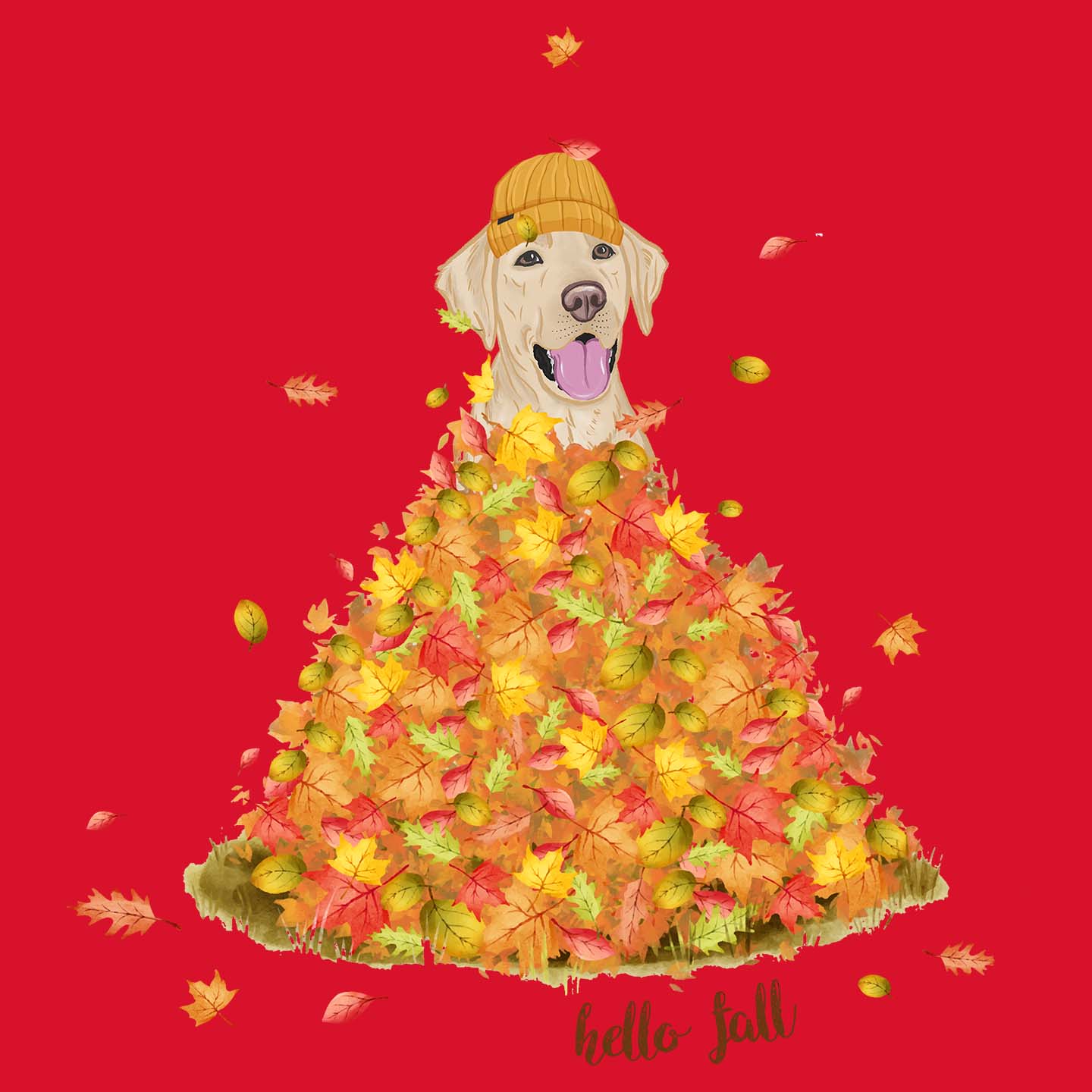 Leaf Pile and Yellow Lab - Women's V-Neck T-Shirt