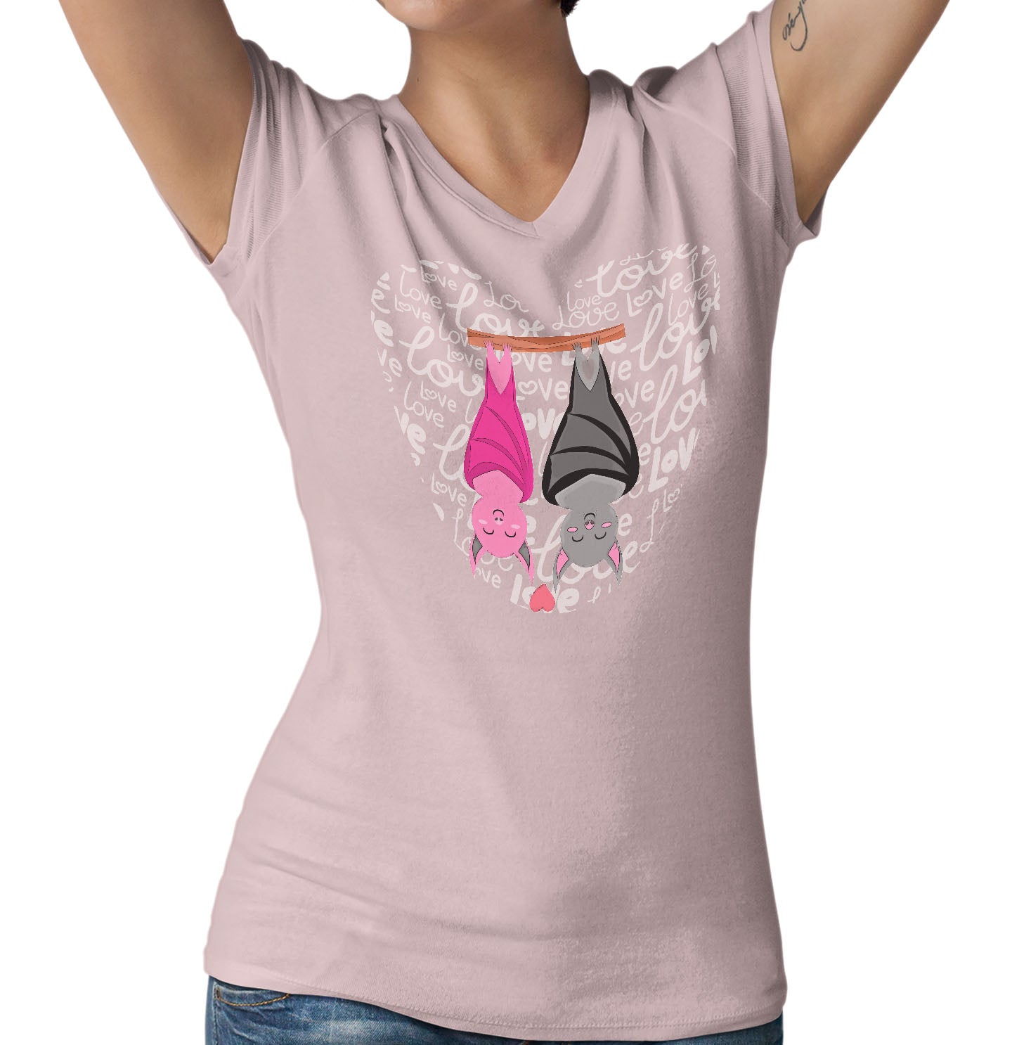 Bat Love Heart - Women's V-Neck T-Shirt