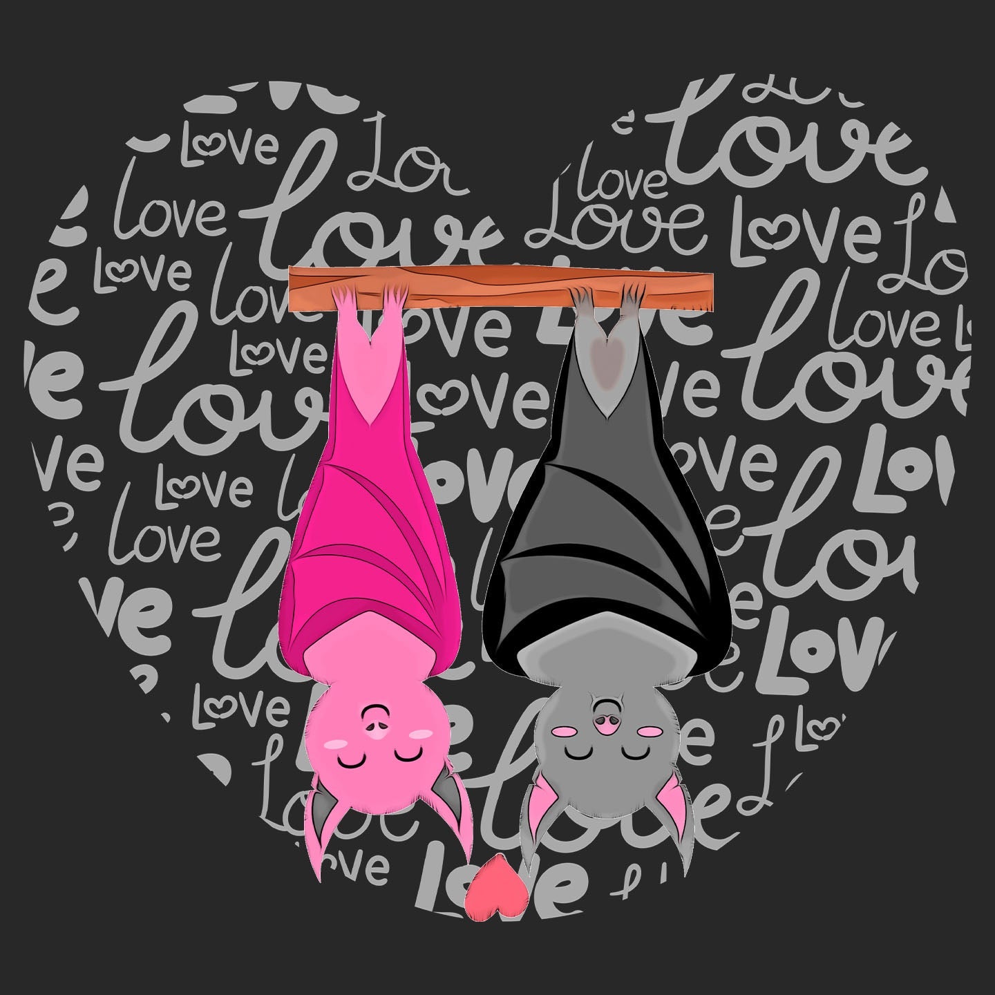 Bat Love Heart - Adult Unisex Hoodie Sweatshirt