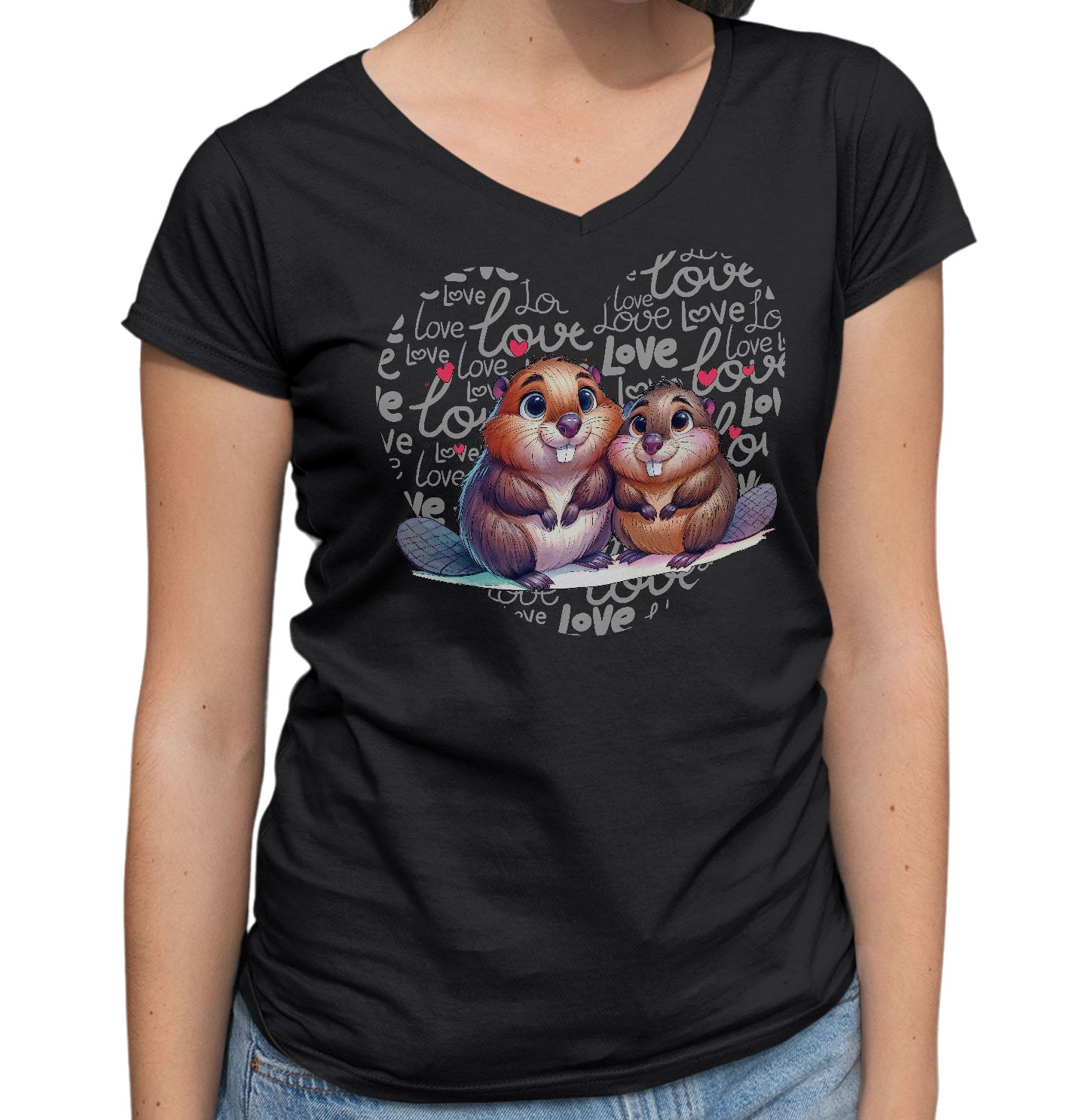 Beaver Love Heart - Women's V-Neck T-Shirt