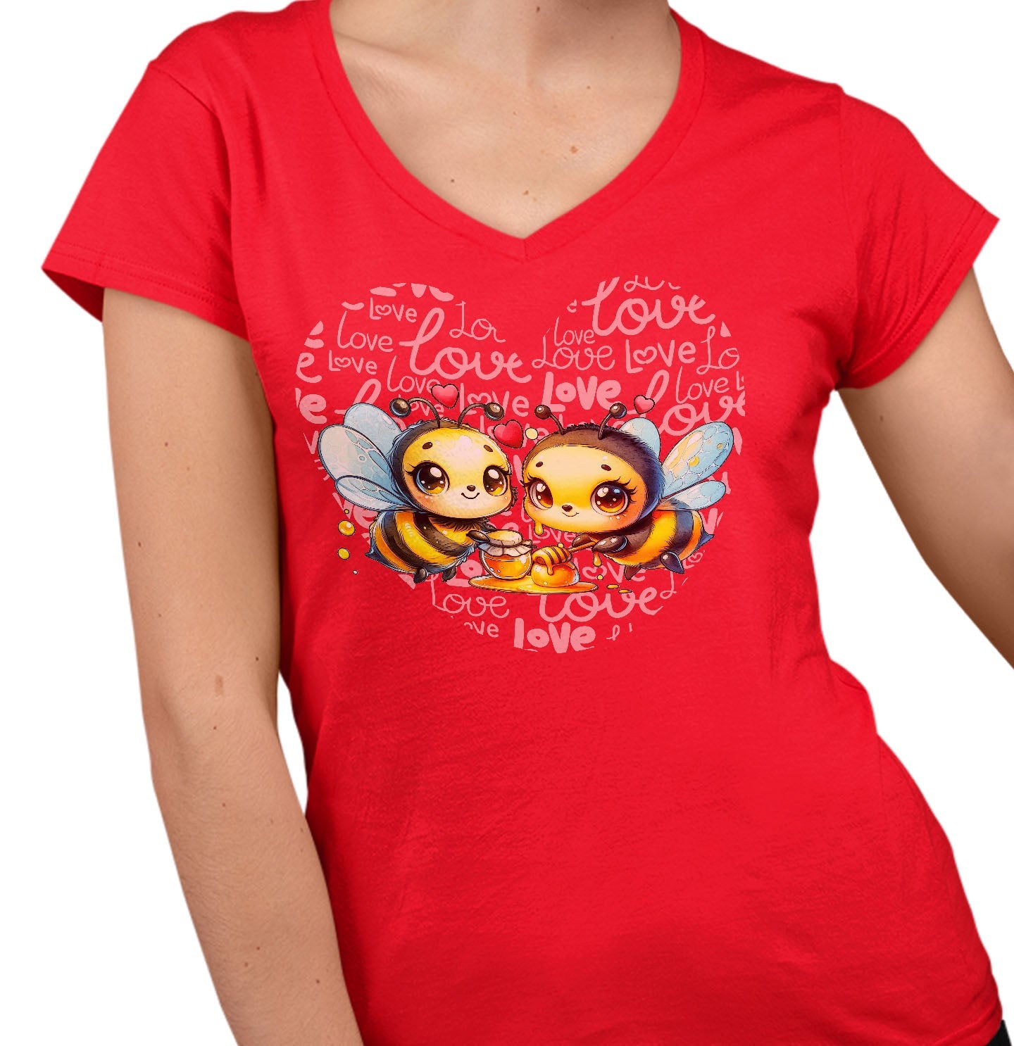 Bee Love Heart - Women's V-Neck T-Shirt