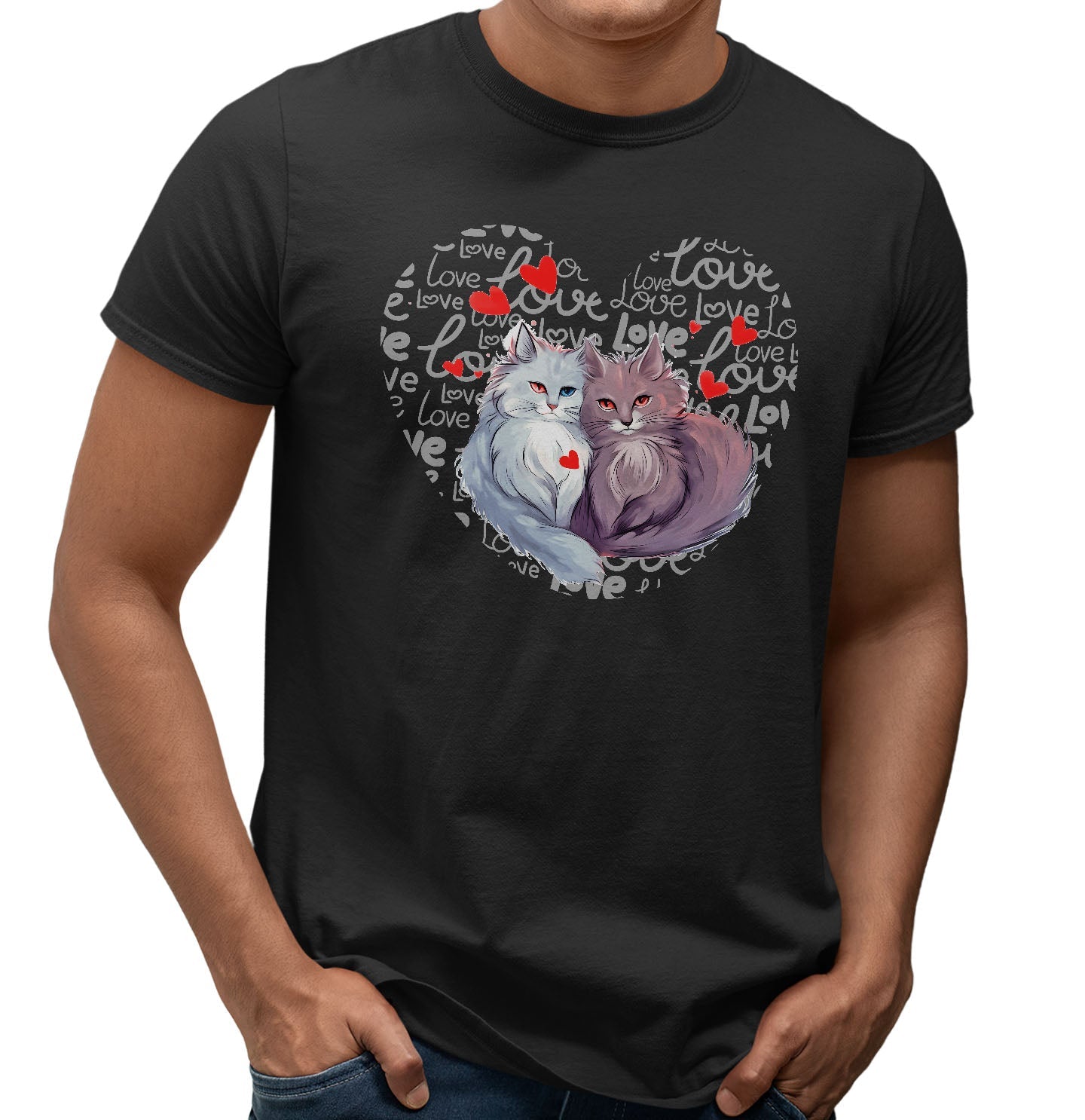 Cat Love Heart - Adult Unisex T-Shirt
