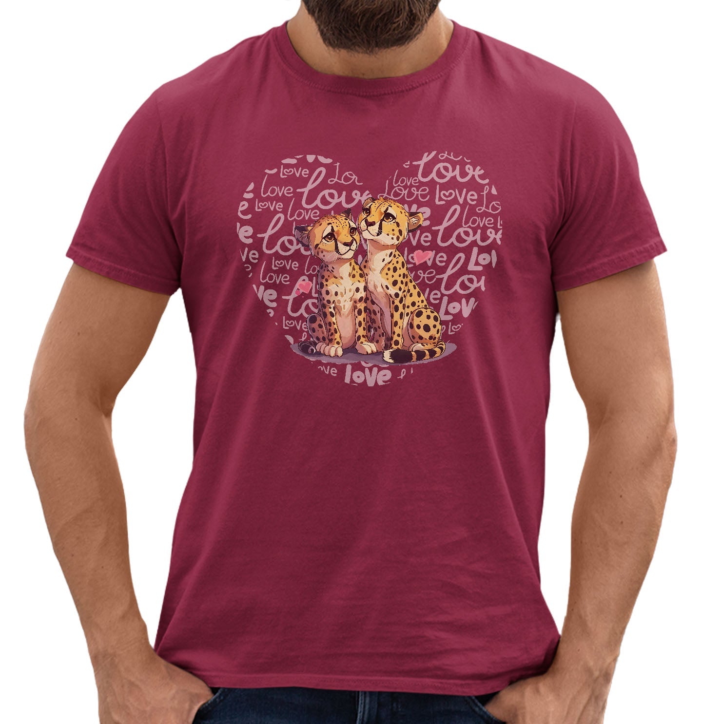 Cheetah Love Heart - Adult Unisex T-Shirt