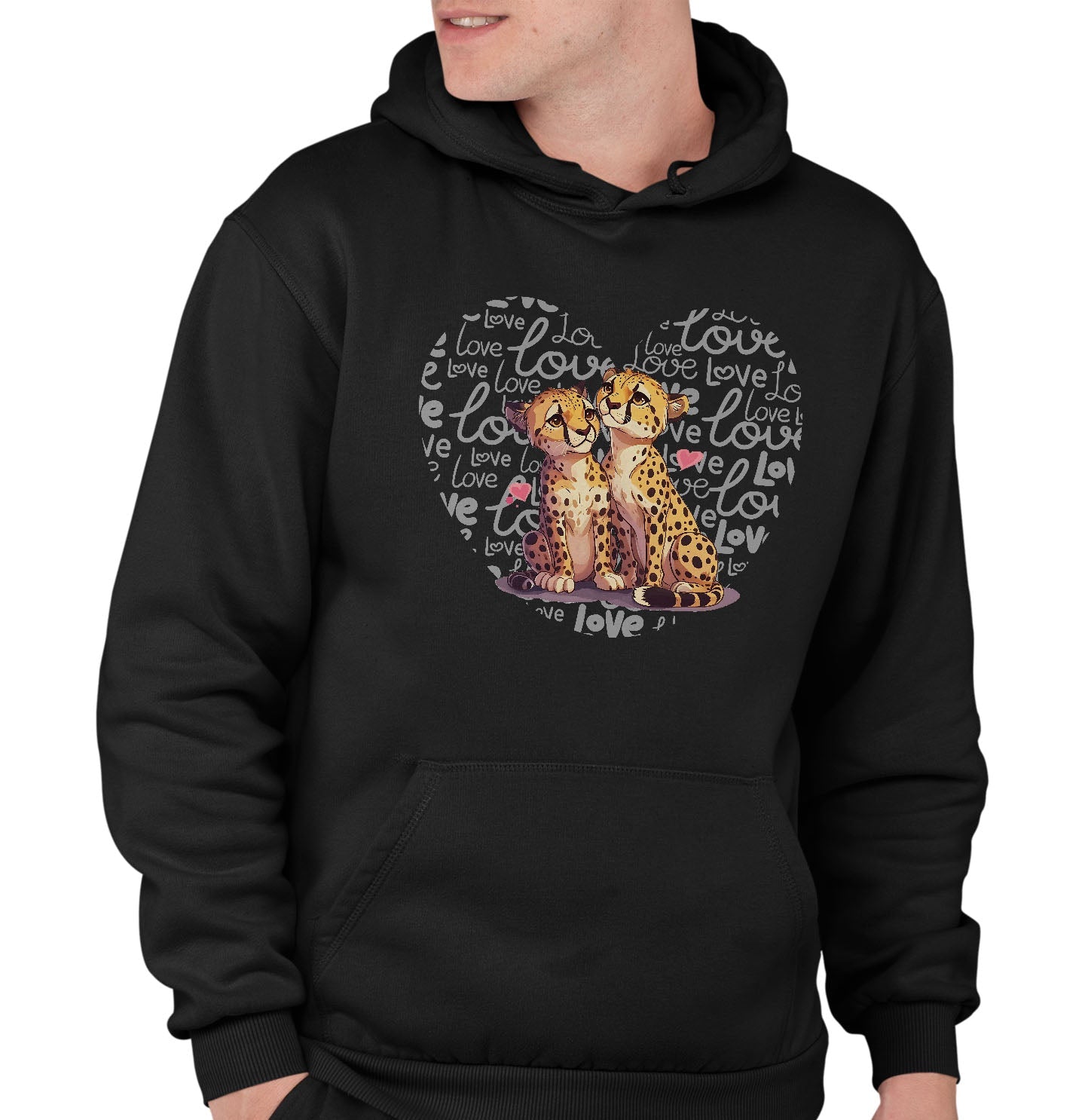 Cheetah Love Heart - Adult Unisex Hoodie Sweatshirt