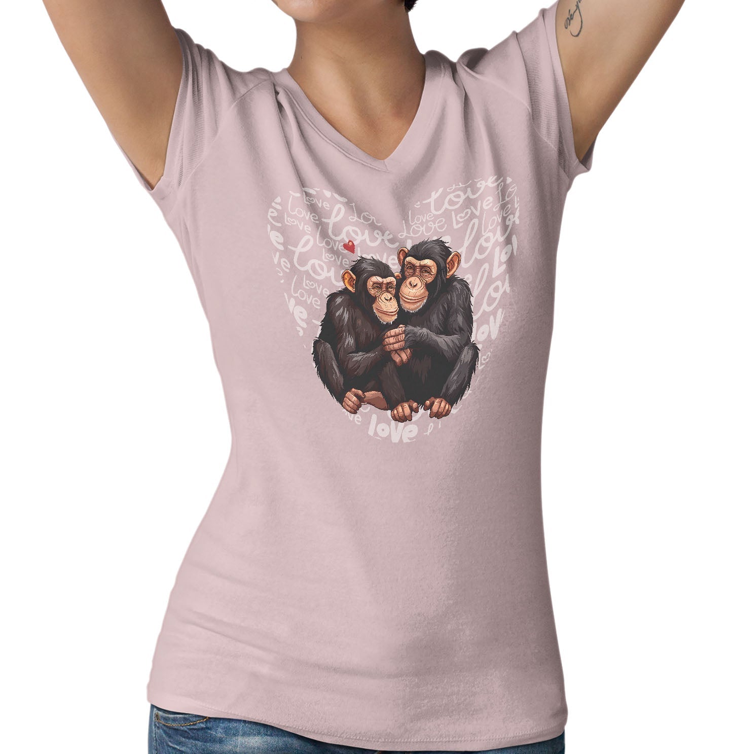 Chimpanzee Love Heart - Women's V-Neck T-Shirt