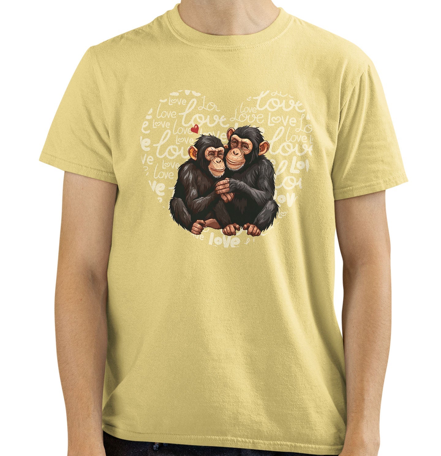 Chimpanzee Love Heart - Adult Unisex T-Shirt