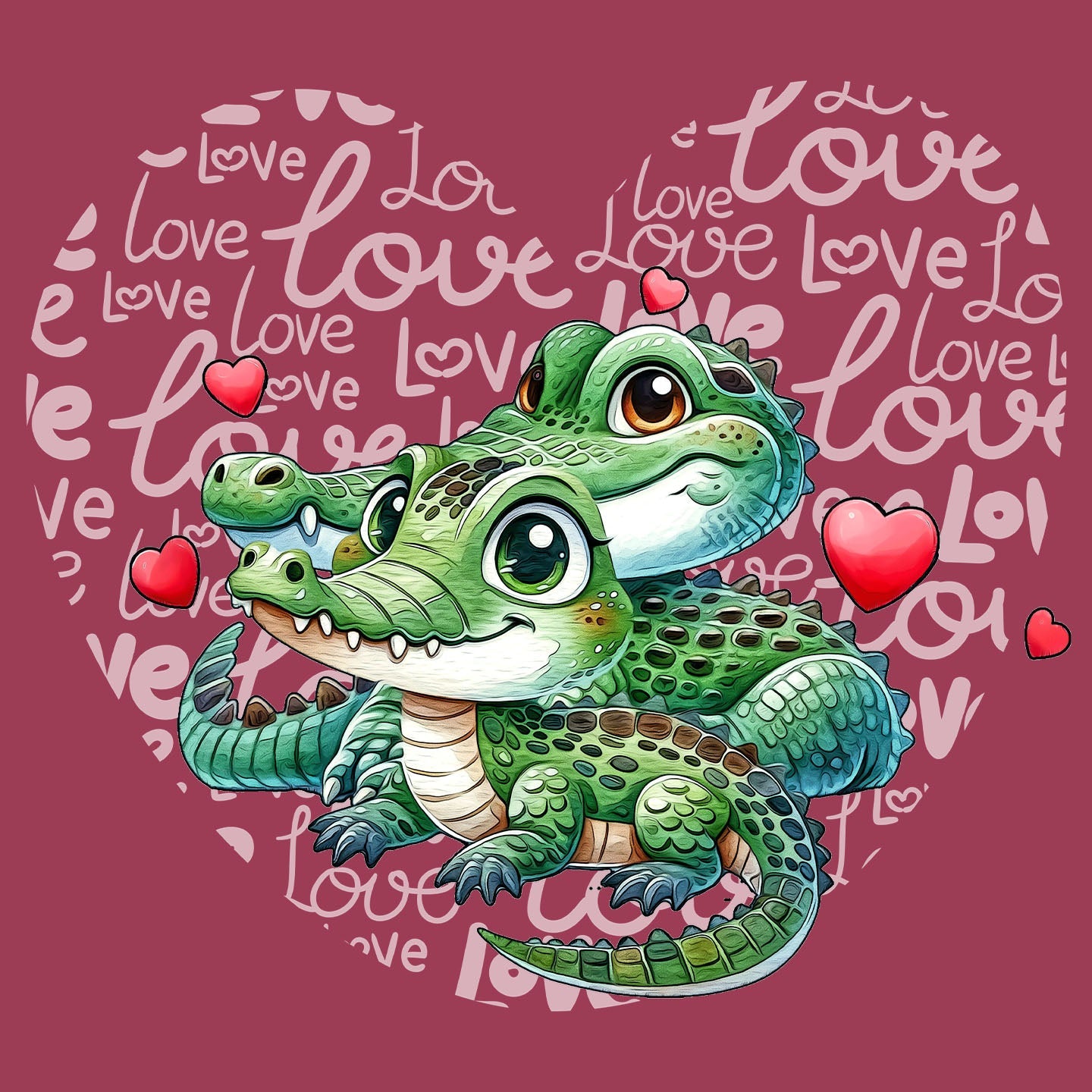 Crocodile Love Heart - Adult Unisex T-Shirt