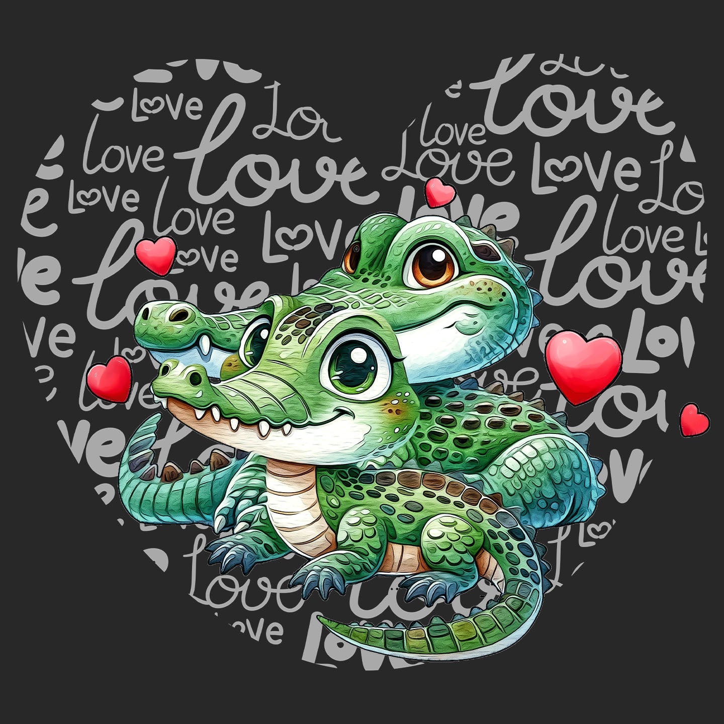 Crocodile Love Heart - Adult Unisex Hoodie Sweatshirt