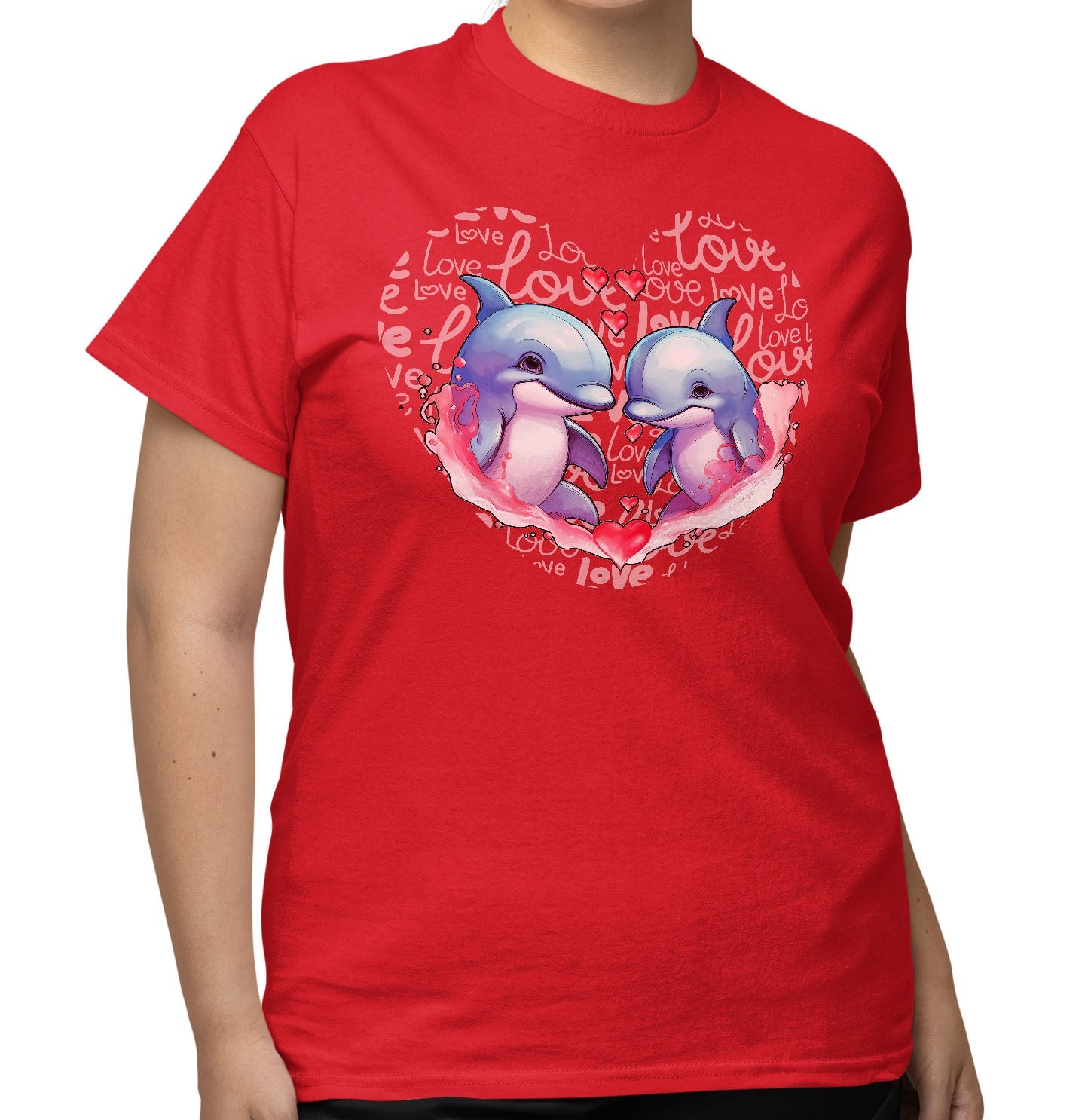 Dolphin Love Heart - Adult Unisex T-Shirt