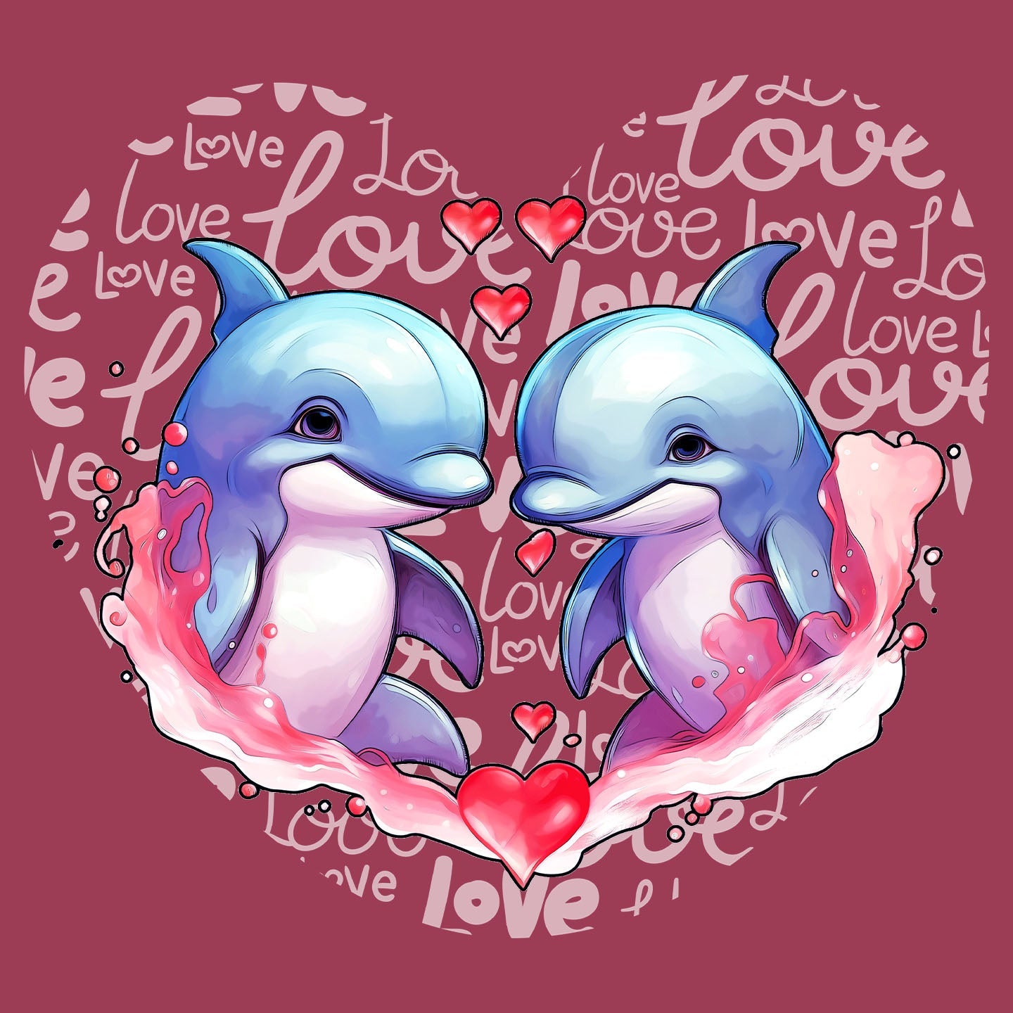 Dolphin Love Heart - Adult Unisex T-Shirt
