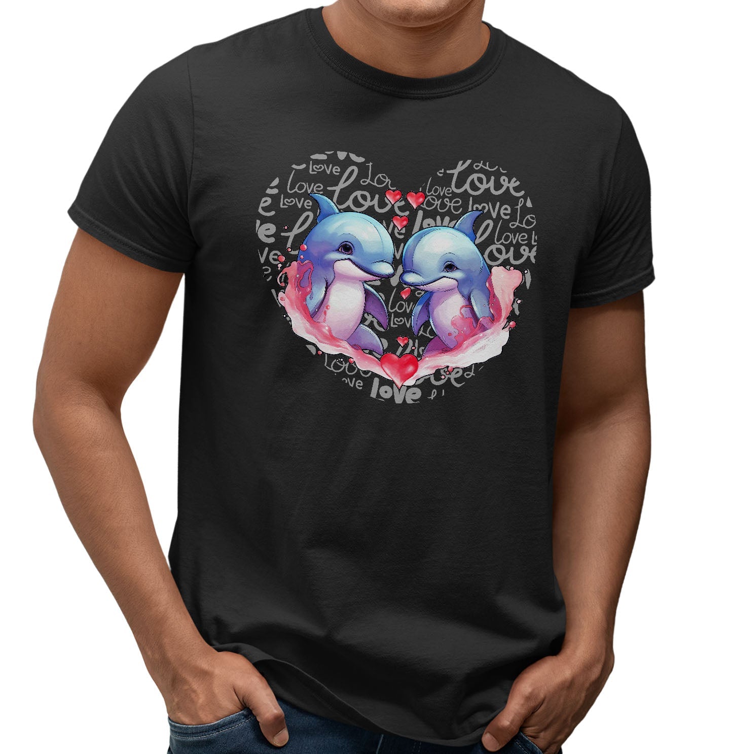 Dolphin Love Heart - Adult Unisex T-Shirt