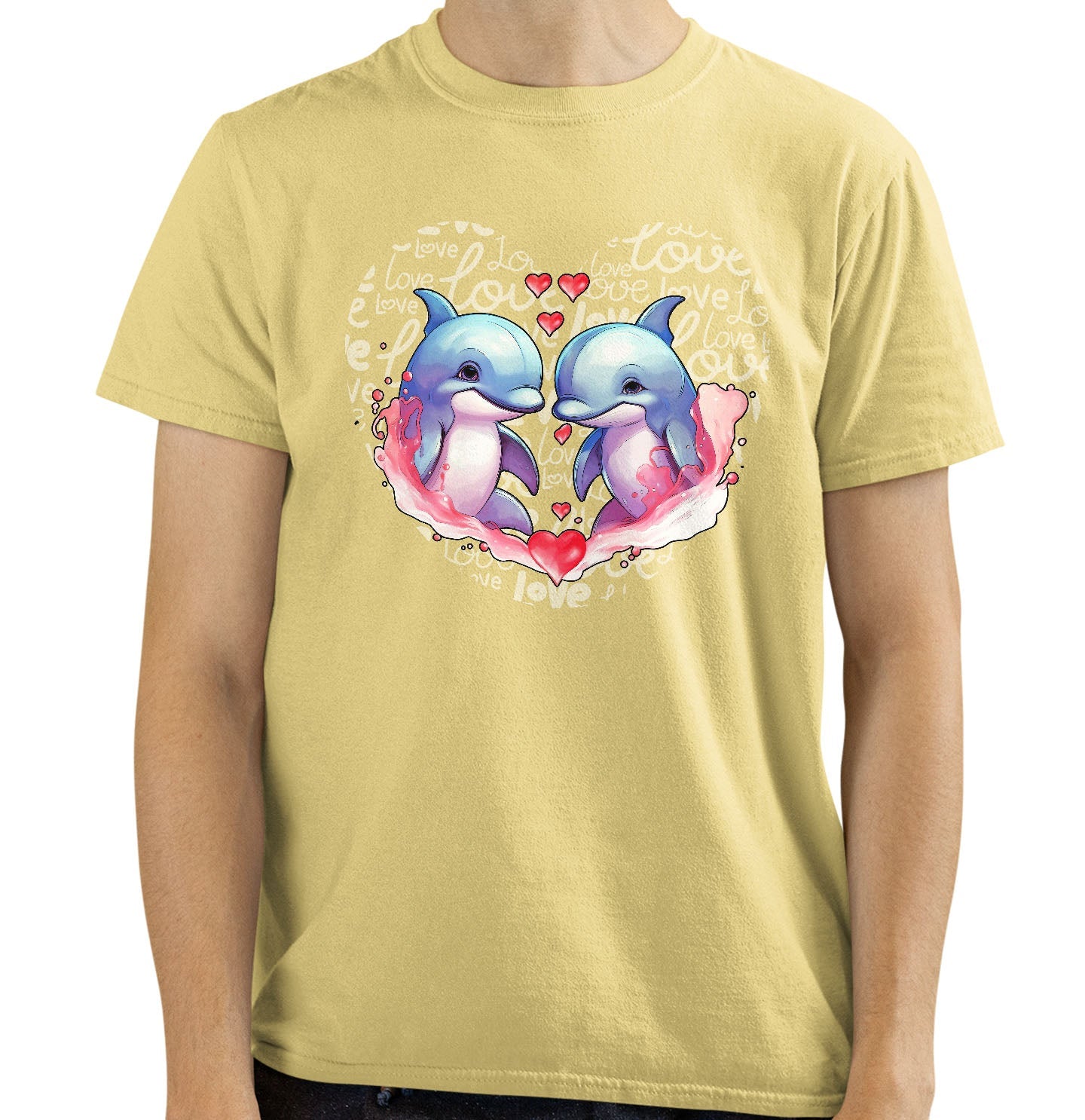 Dolphin Love Heart - Adult Unisex T-Shirt