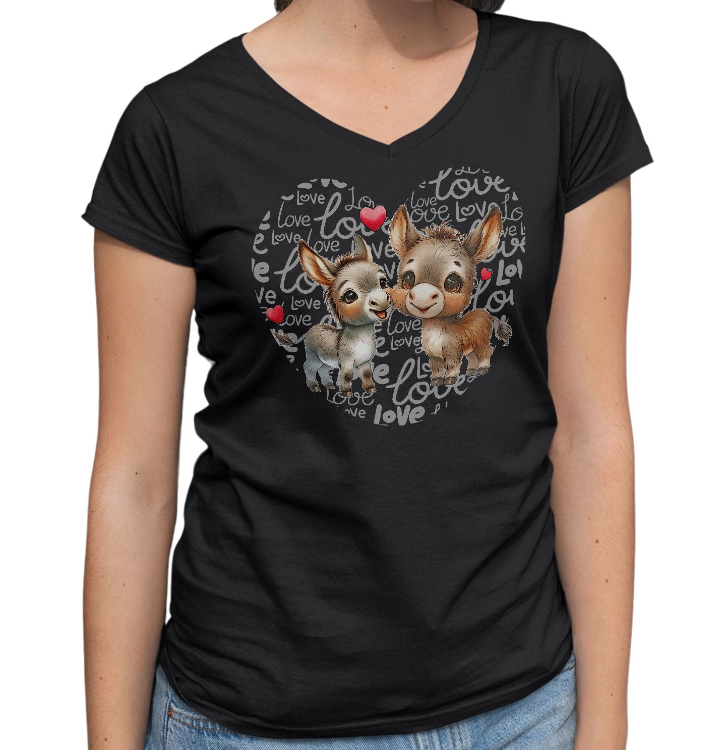Donkey Love Heart - Women's V-Neck T-Shirt