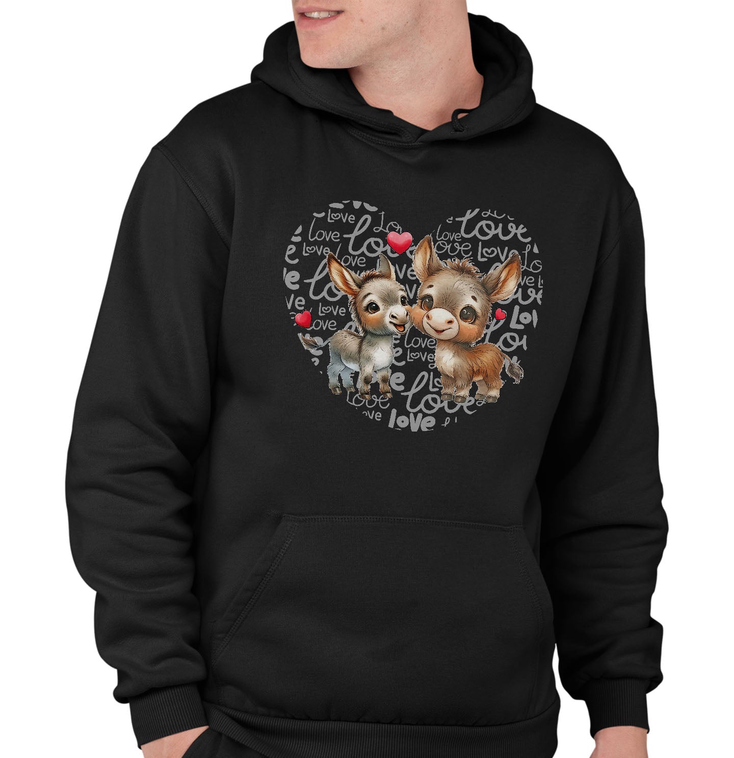 Donkey Love Heart - Adult Unisex Hoodie Sweatshirt
