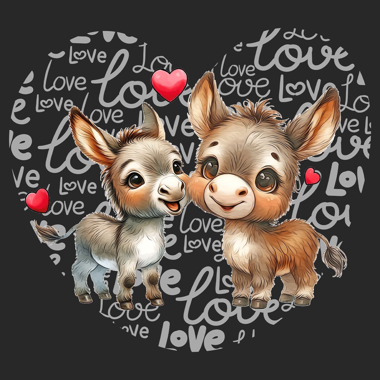 Donkey Love Heart - Adult Unisex Hoodie Sweatshirt