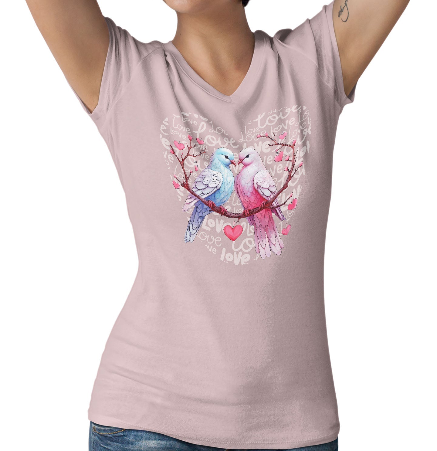 Dove Love Heart - Women's V-Neck T-Shirt