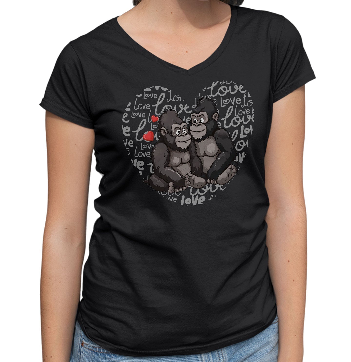 Gorilla Love Heart - Women's V-Neck T-Shirt