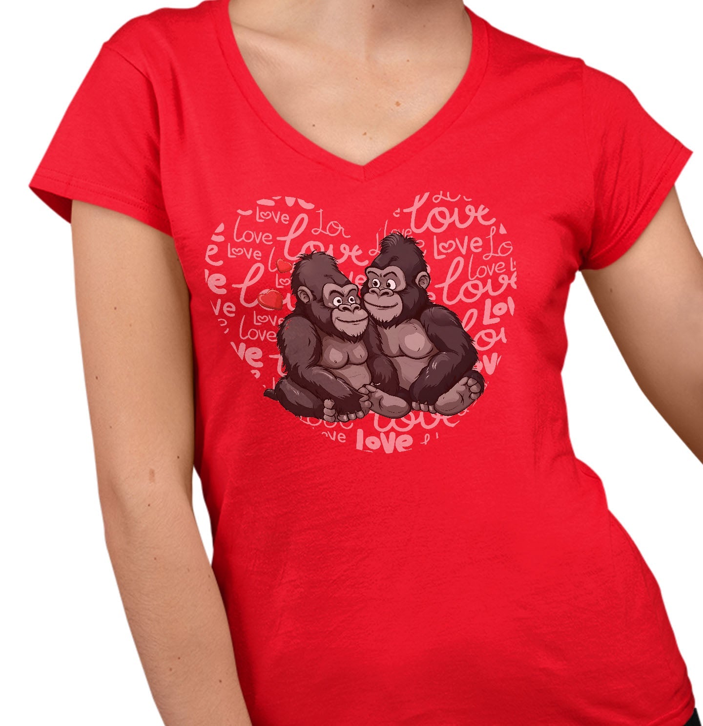 Gorilla Love Heart - Women's V-Neck T-Shirt