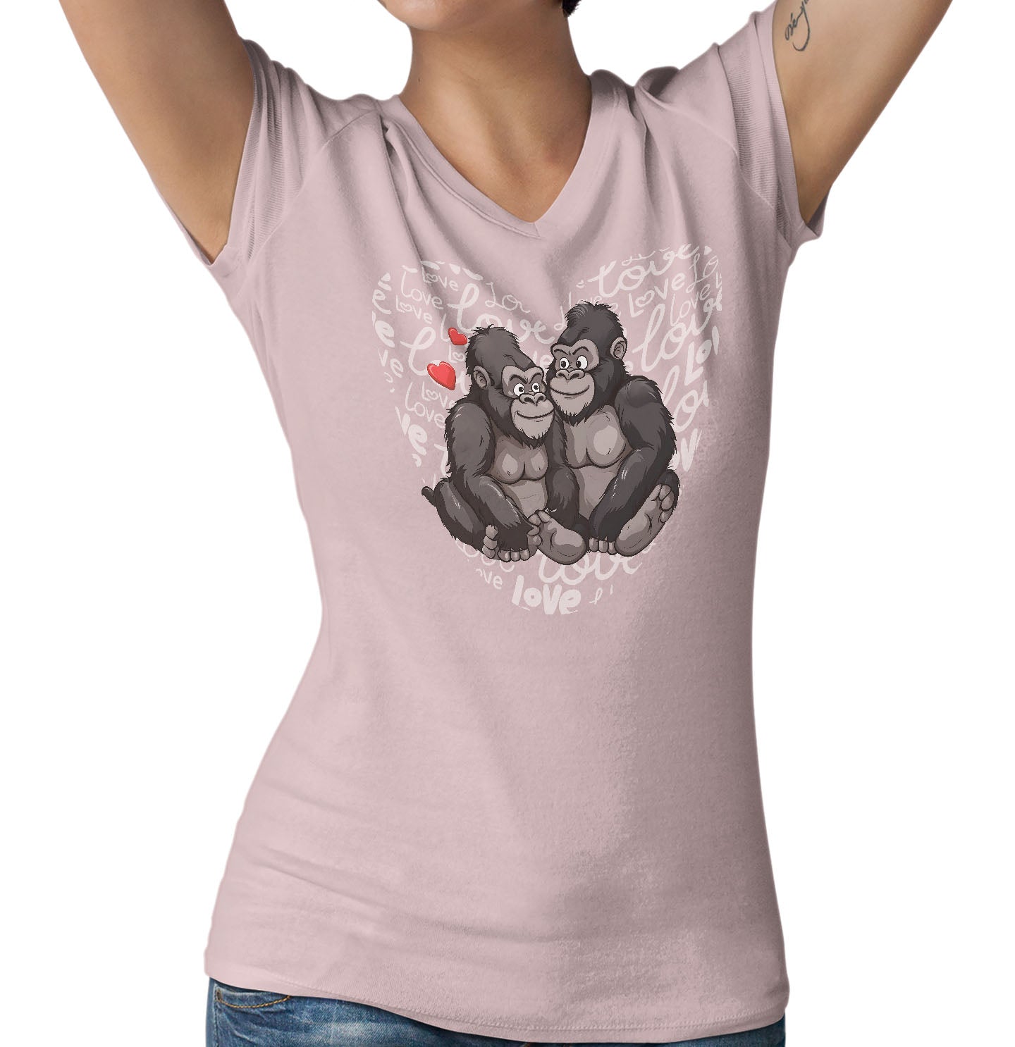 Gorilla Love Heart - Women's V-Neck T-Shirt