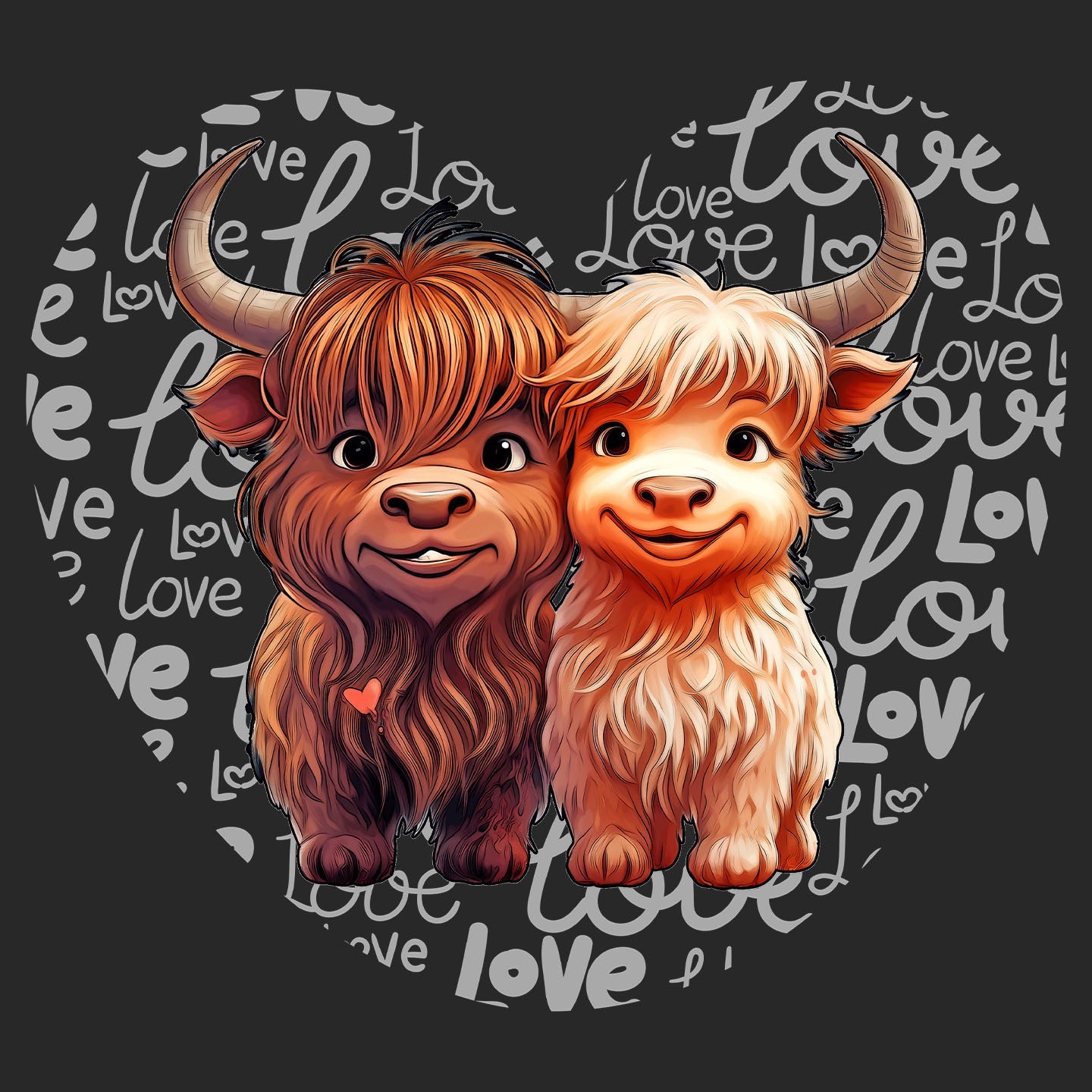 Highland Cow Love Heart - Adult Unisex Hoodie Sweatshirt