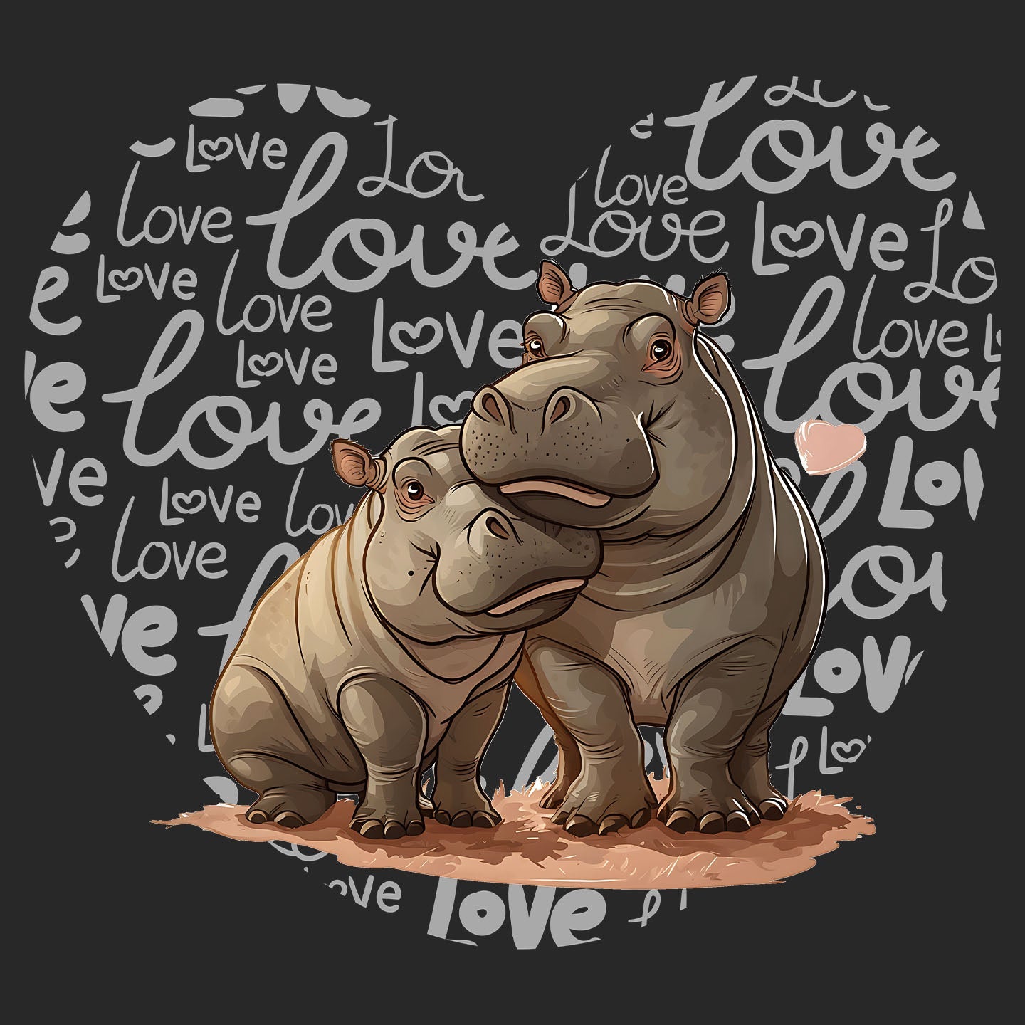 Hippopotamus Love Heart - Adult Unisex Hoodie Sweatshirt