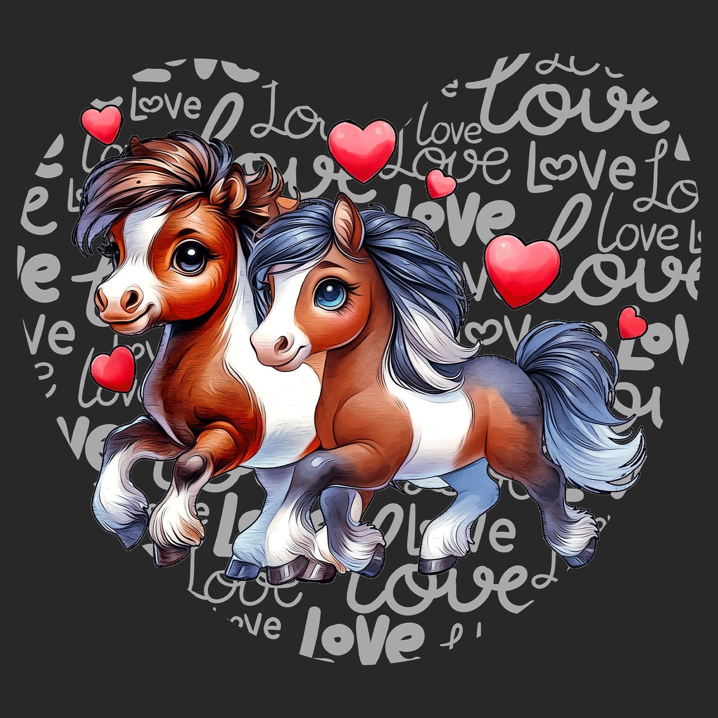 Horse Love Heart - Adult Unisex Hoodie Sweatshirt