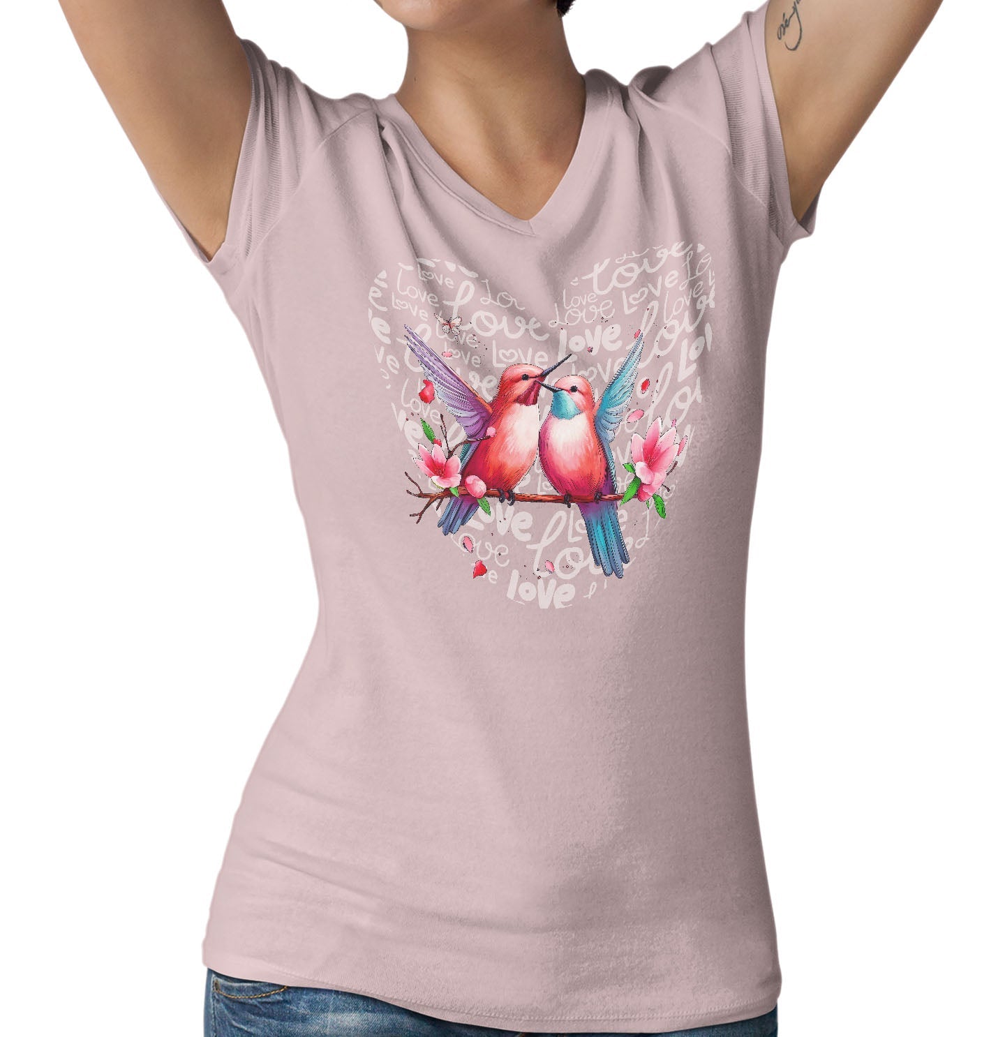 Hummingbird Love Heart - Women's V-Neck T-Shirt