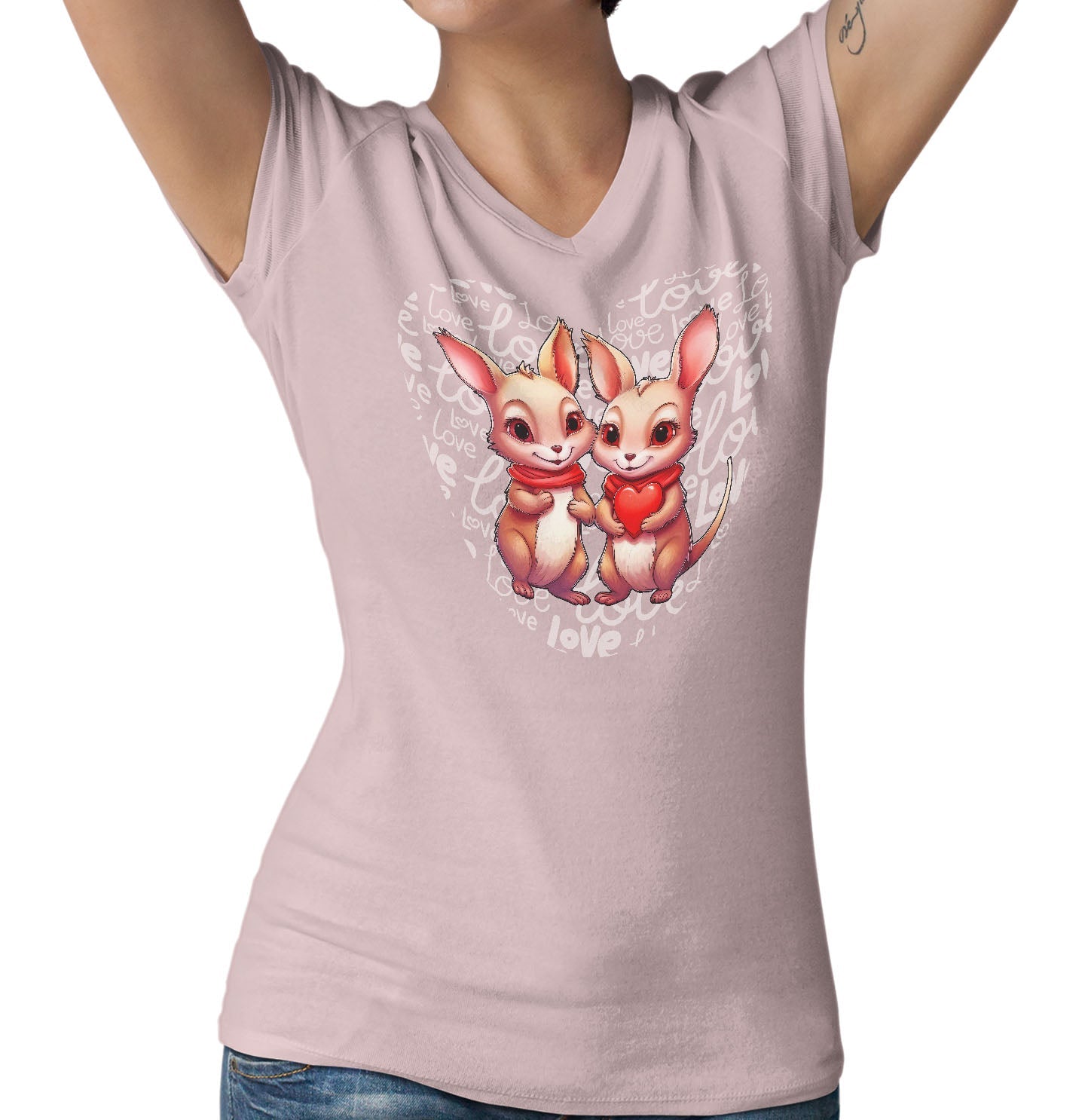 Kangaroo Love Heart - Women's V-Neck T-Shirt
