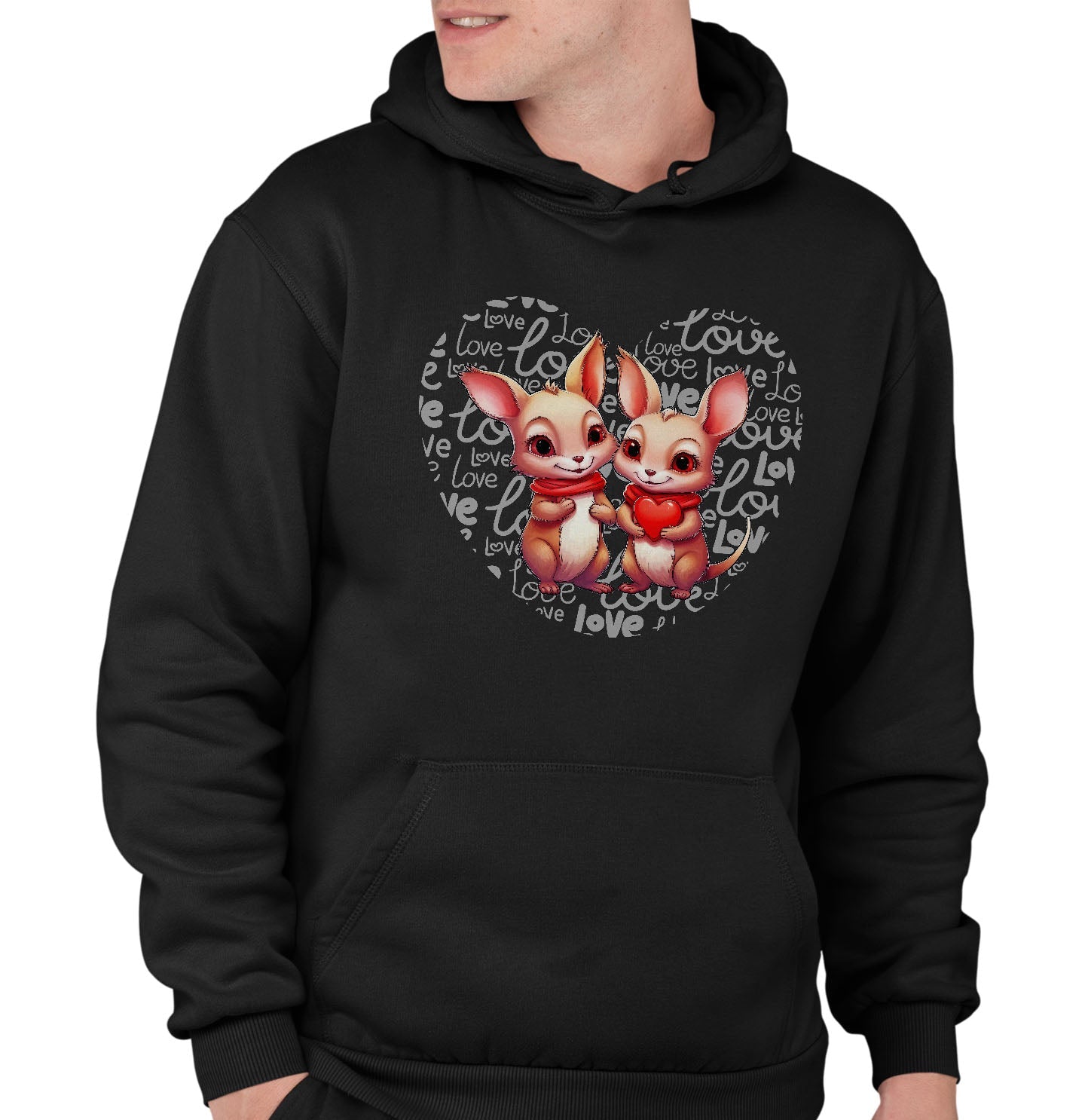 Kangaroo Love Heart - Adult Unisex Hoodie Sweatshirt