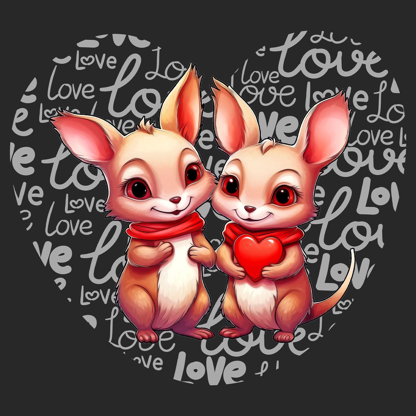 Kangaroo Love Heart - Adult Unisex Hoodie Sweatshirt