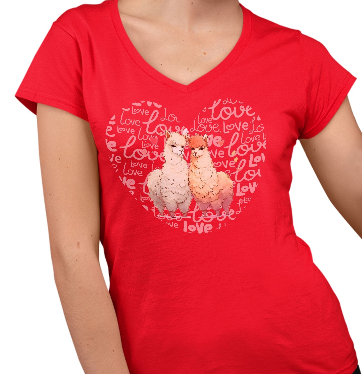LLama Love Heart - Women's V-Neck T-Shirt