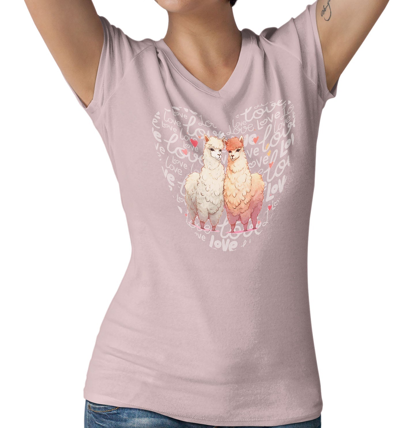 LLama Love Heart - Women's V-Neck T-Shirt